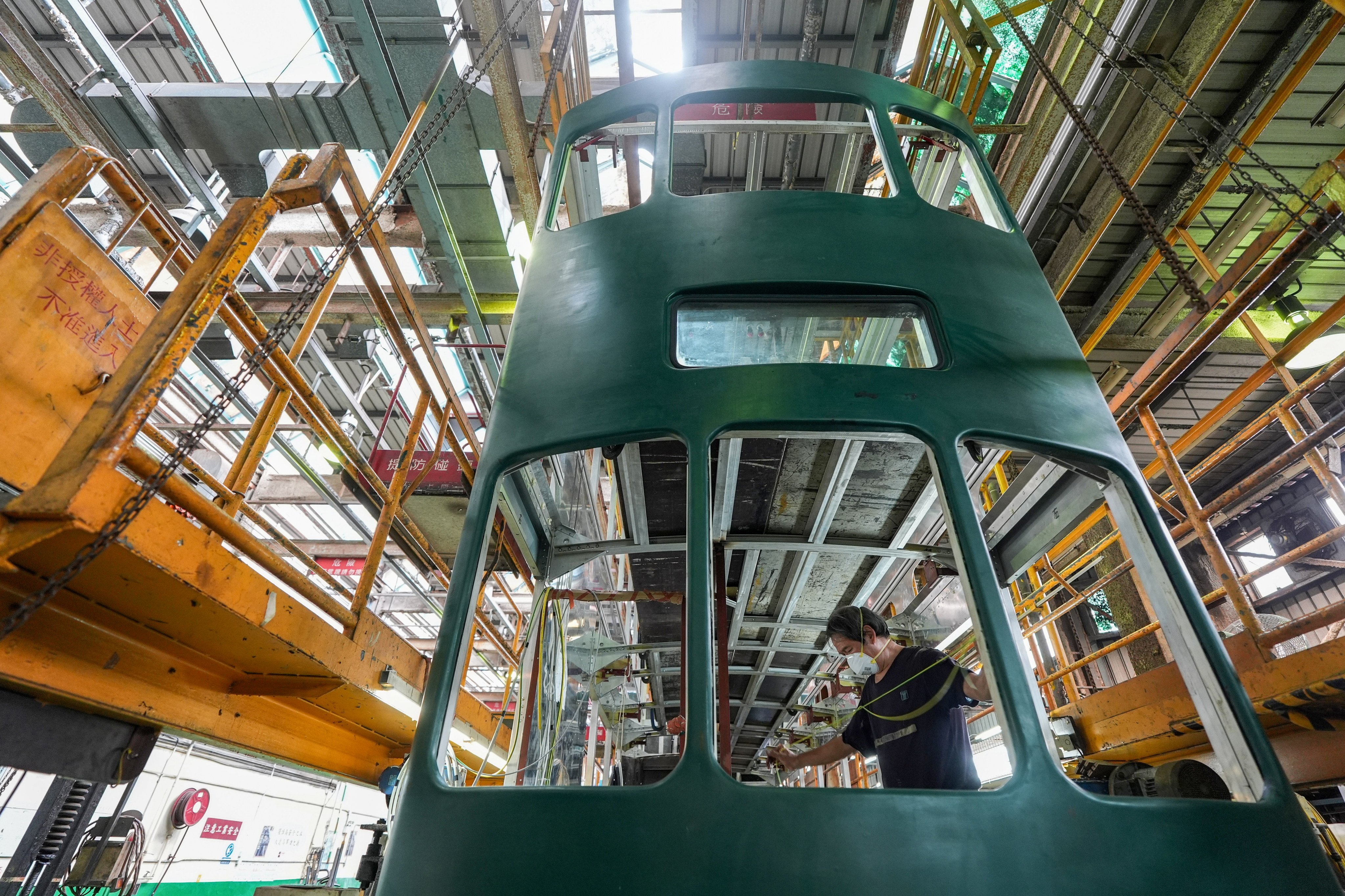 The body frame of a tram is seen at the Witty Street tram depot in Hong Kong’s Sai Wan district on August 15. Photo: Eugene Lee