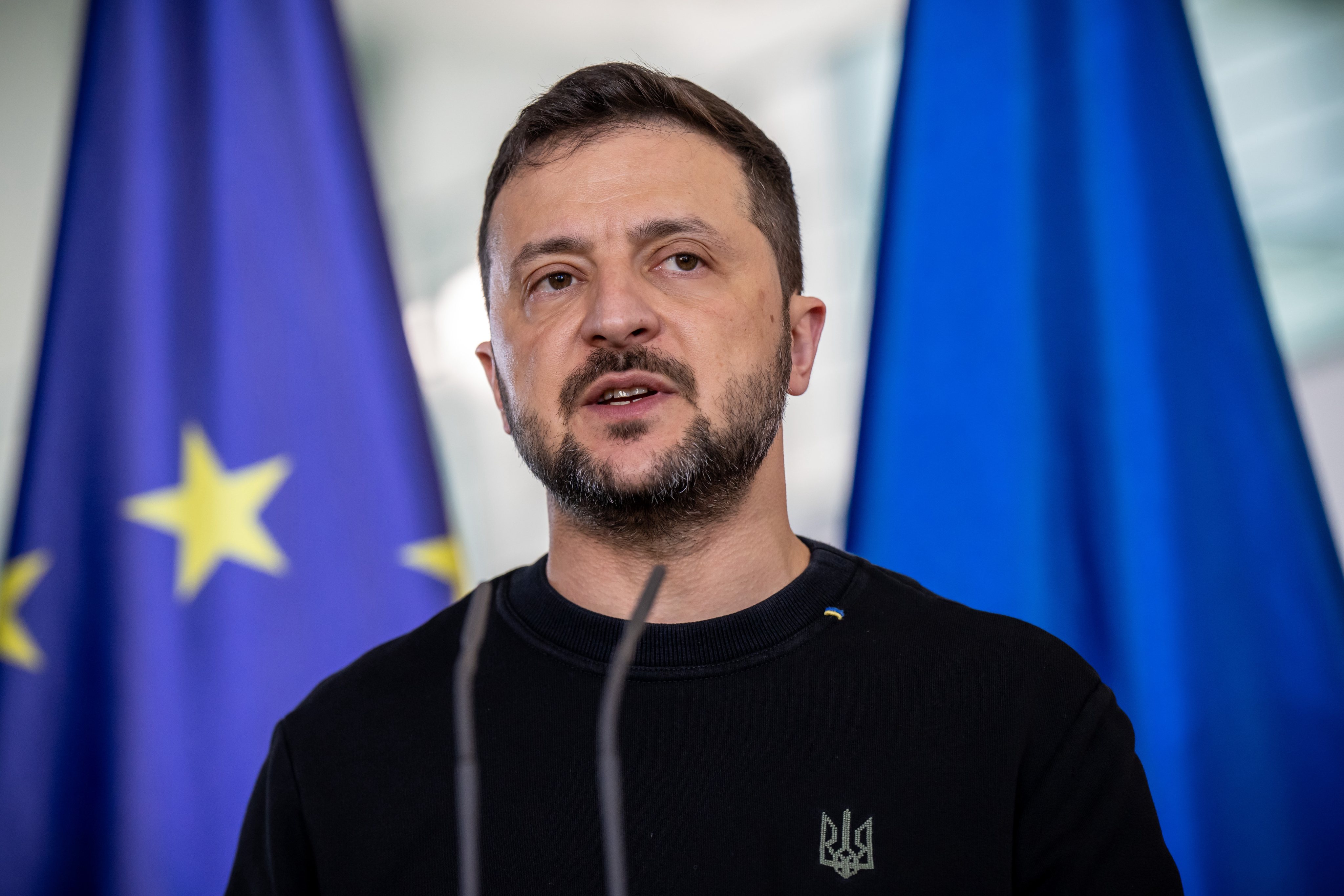 Ukrainian President Volodymyr Zelensky speaks during a press conference in Berlin. Photo: dpa