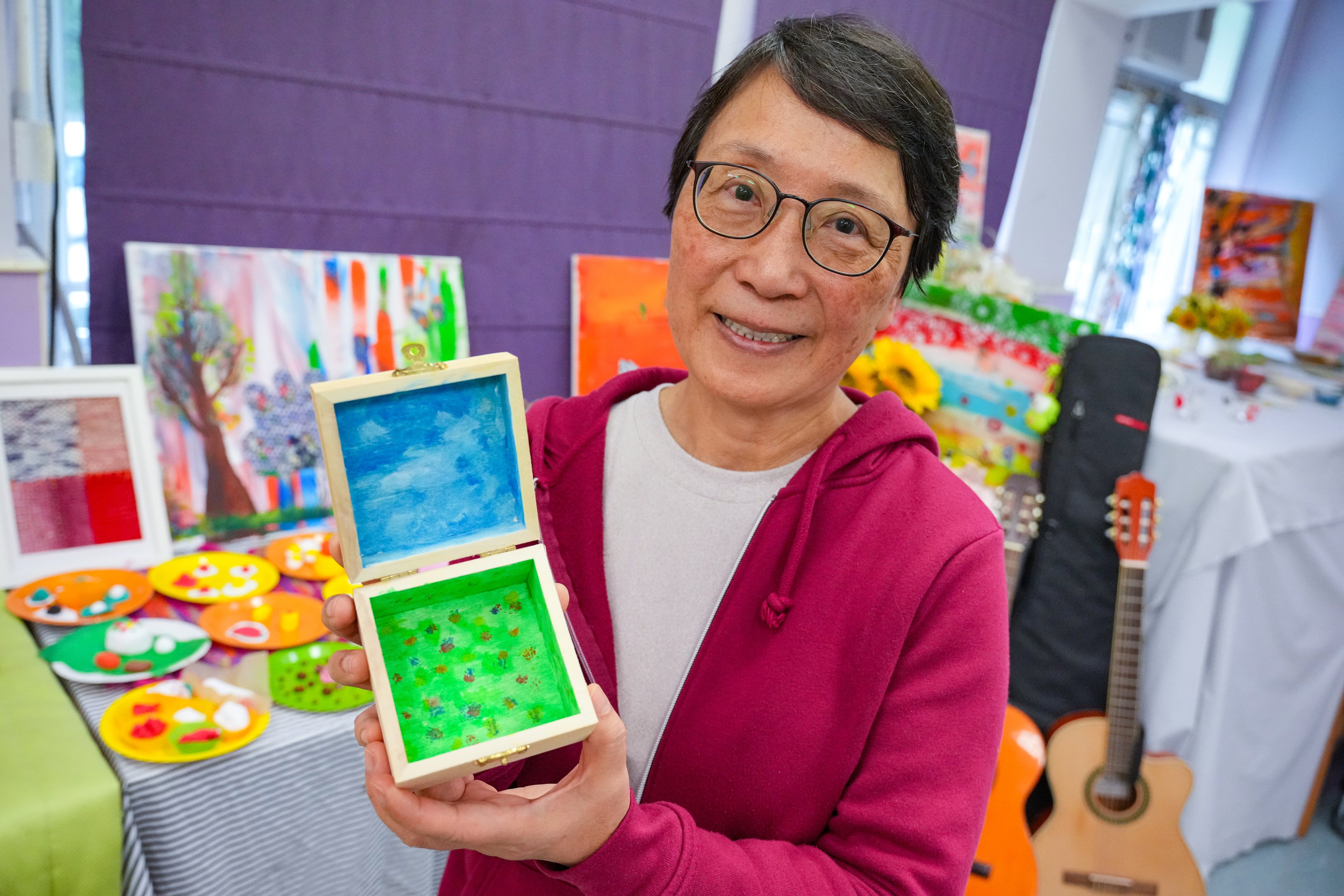 Christina Lau has created a painted box as part of an art therapy programme at the HKCCCU Kwong Yum Care Home to help her process her grief over her mother’s death. Photo: May Tse