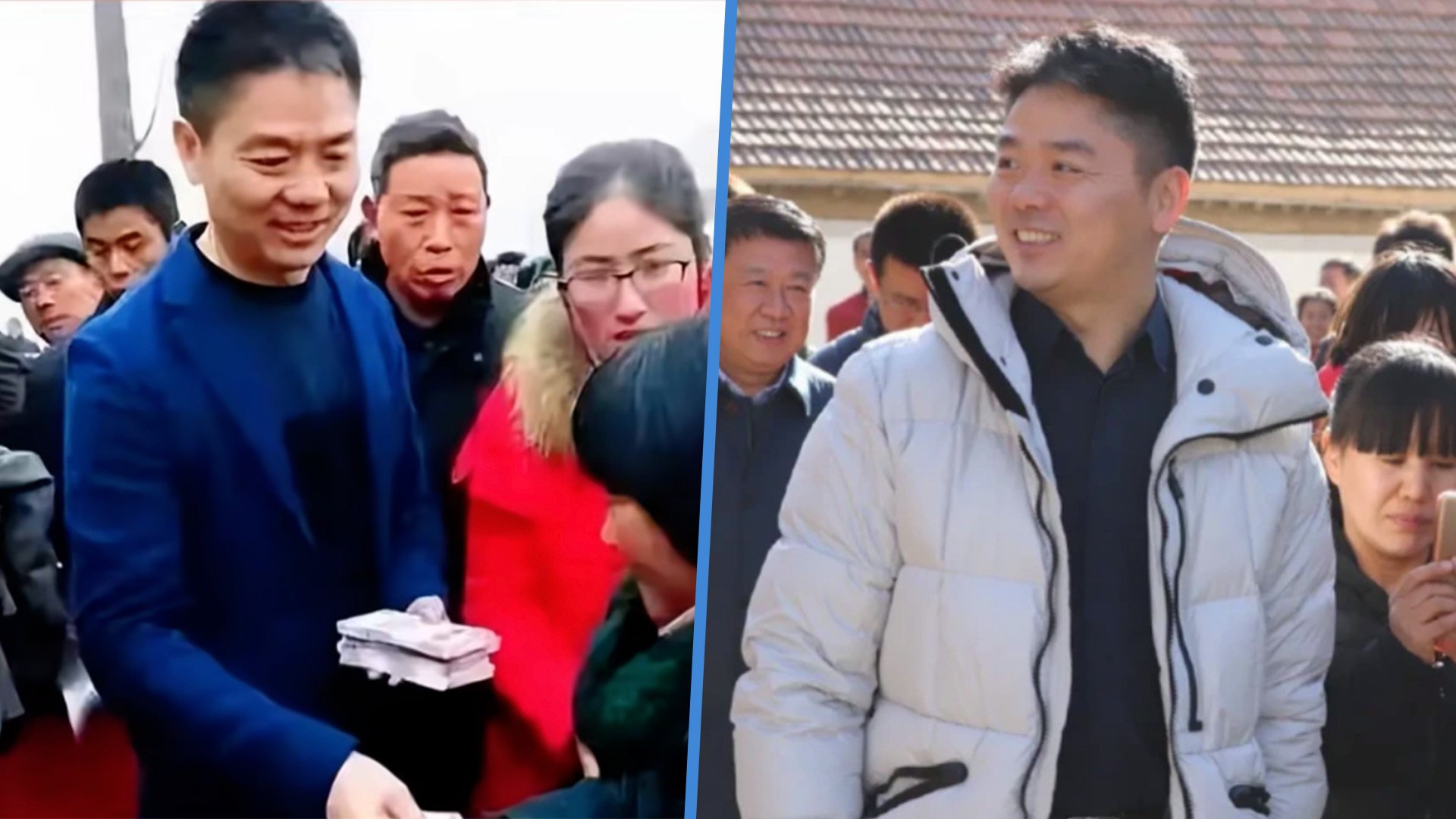 A billionaire in China gifts cash and gifts to the villagers in his hometown who helped fund his university education decades ago. Photo: SCMP composite/Douyin