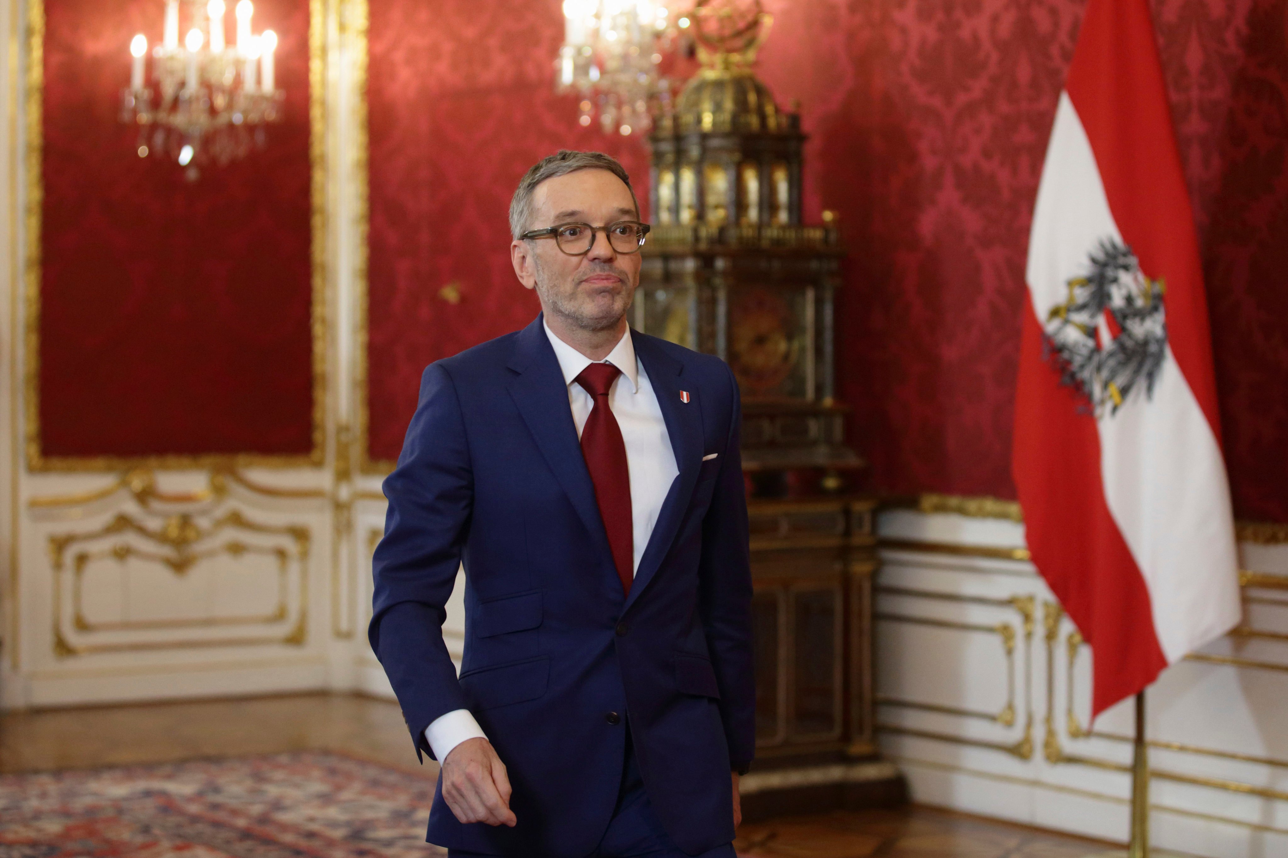 Head of the Freedom Party Herbert Kickl leaves the presidential office, in Vienna, Austria, on January 06, 2025. Photo: AP