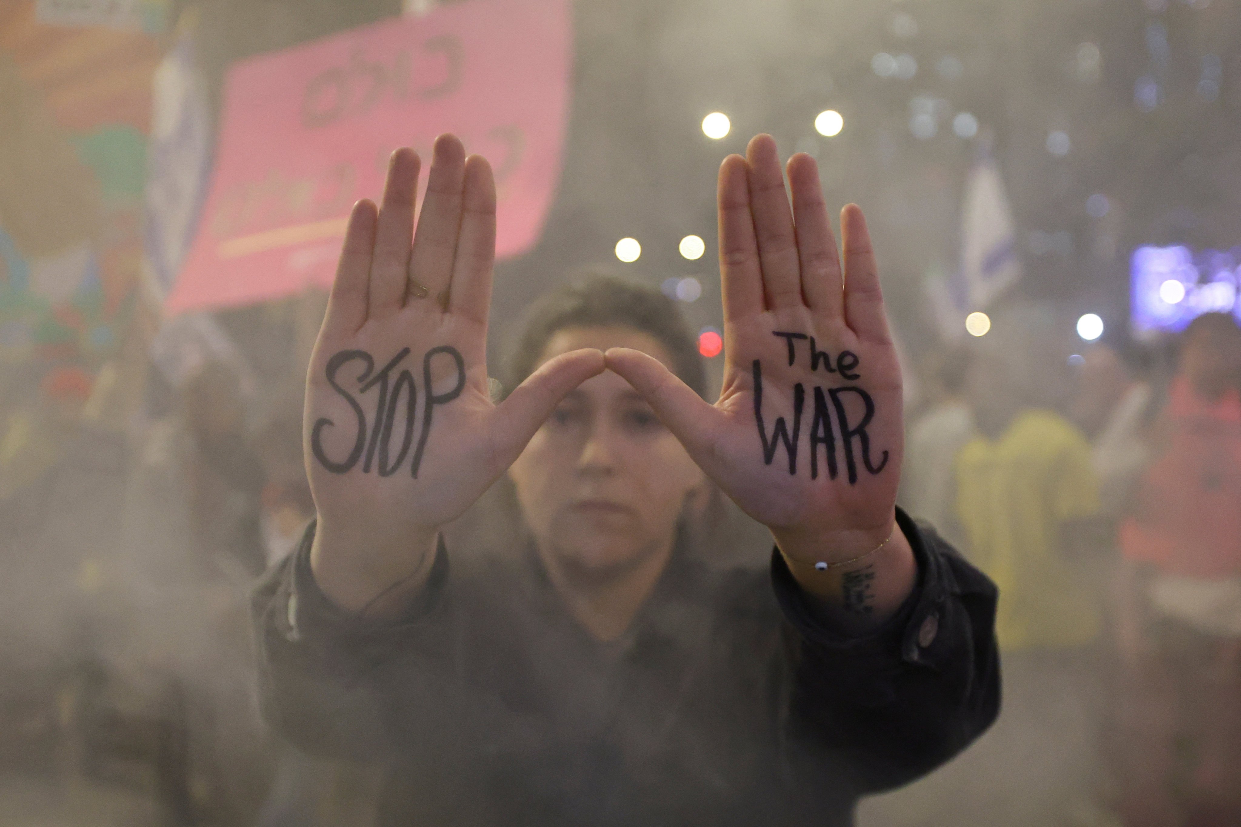 People protest against the Israeli government and show support for Gaza hostages, in Tel Aviv on Saturday. Photo: Reuters