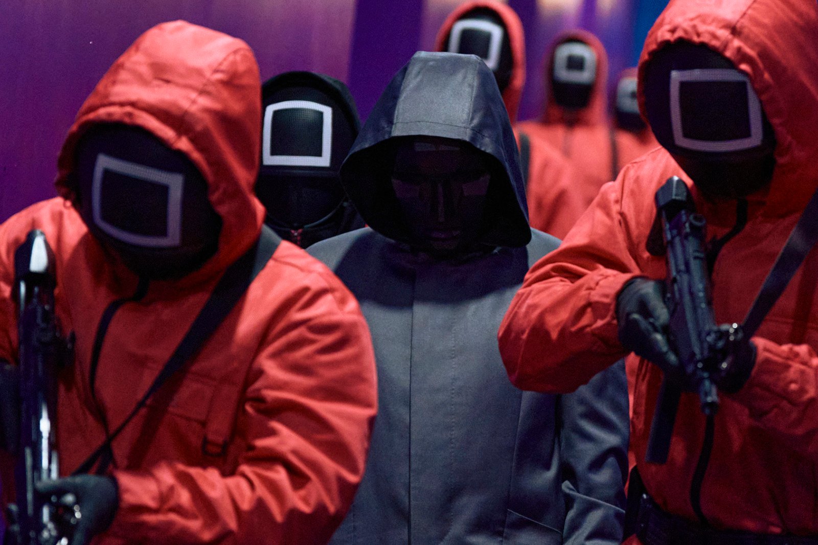 Masked characters appear in a scene from the South Korean Netflix hit show “Squid Game”. Photo: Netflix/TNS