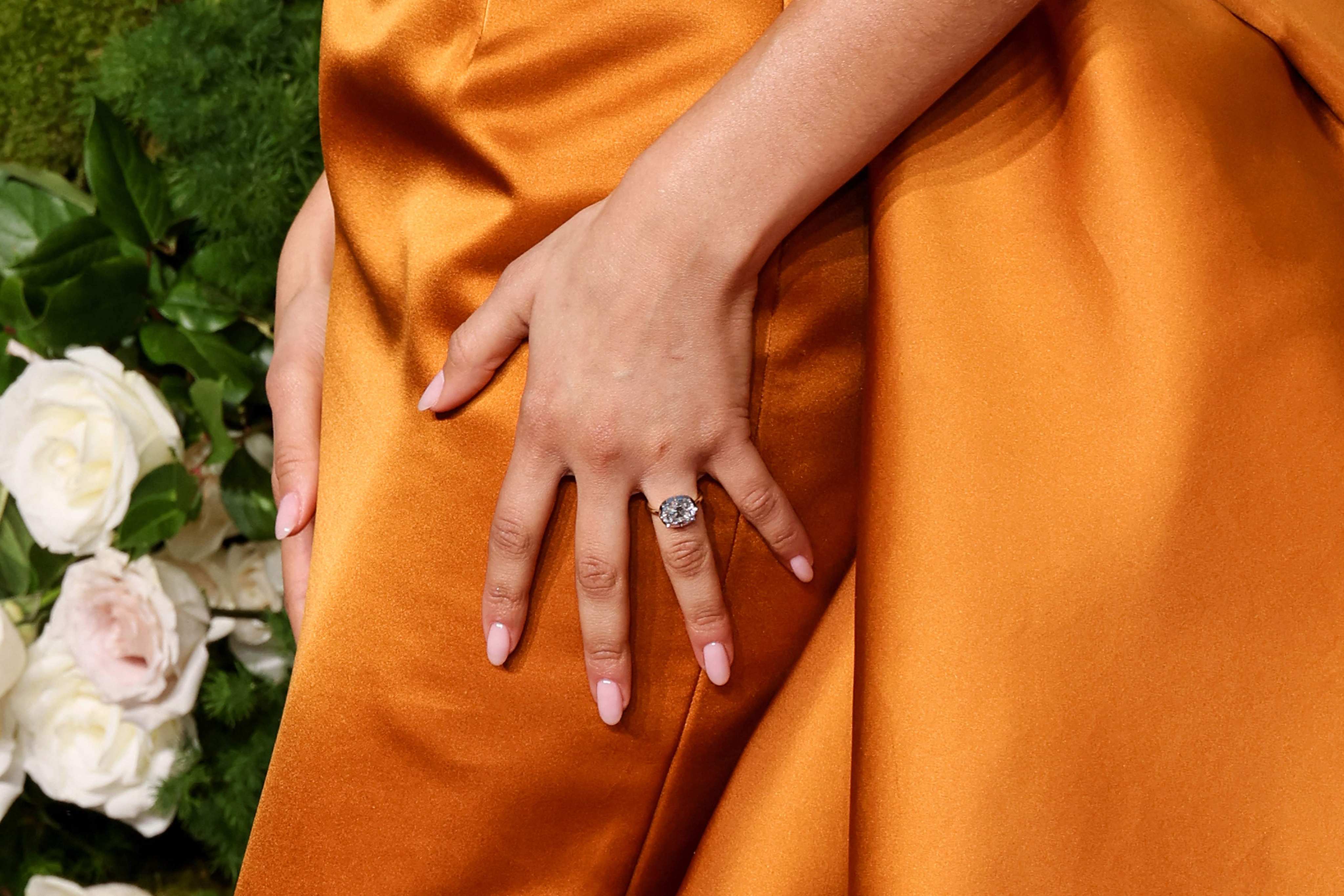 Zendaya wears the engagement ring at the Golden Globes. Photo:Getty Images via AFP