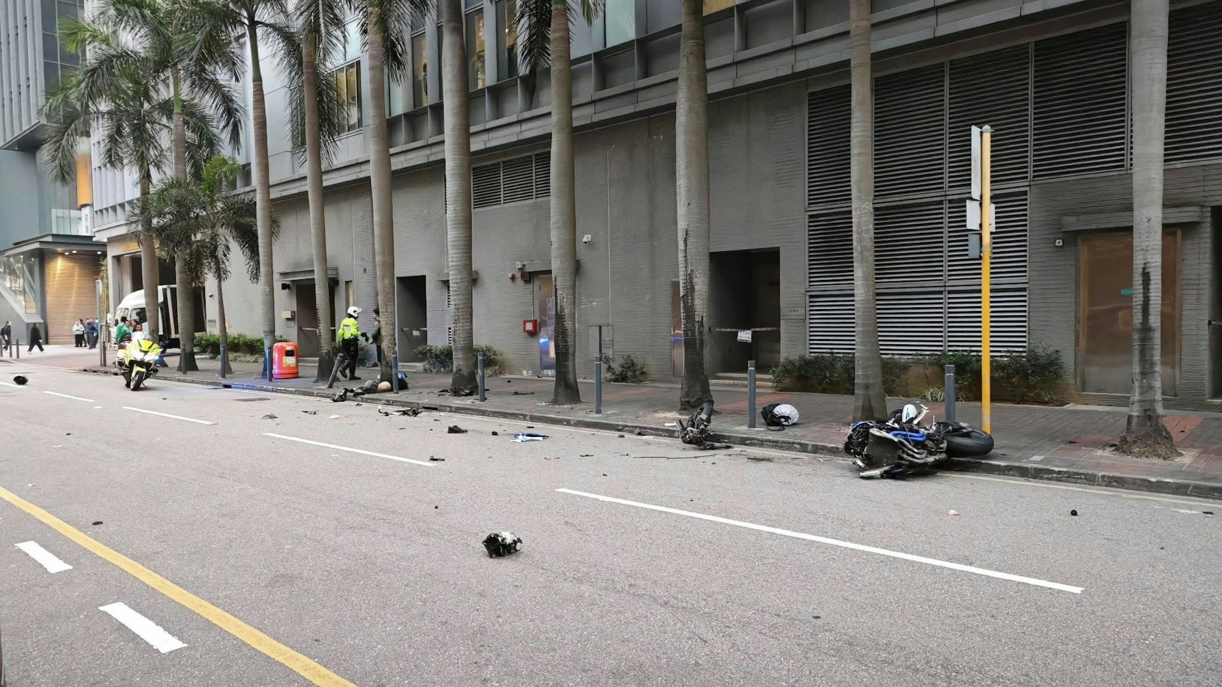 The crash took place on Friday as the motorcycle was travelling along Wang Kee Street towards Lam Hing Street in Kowloon Bay, Photo: Facebook/Dennis Lui 