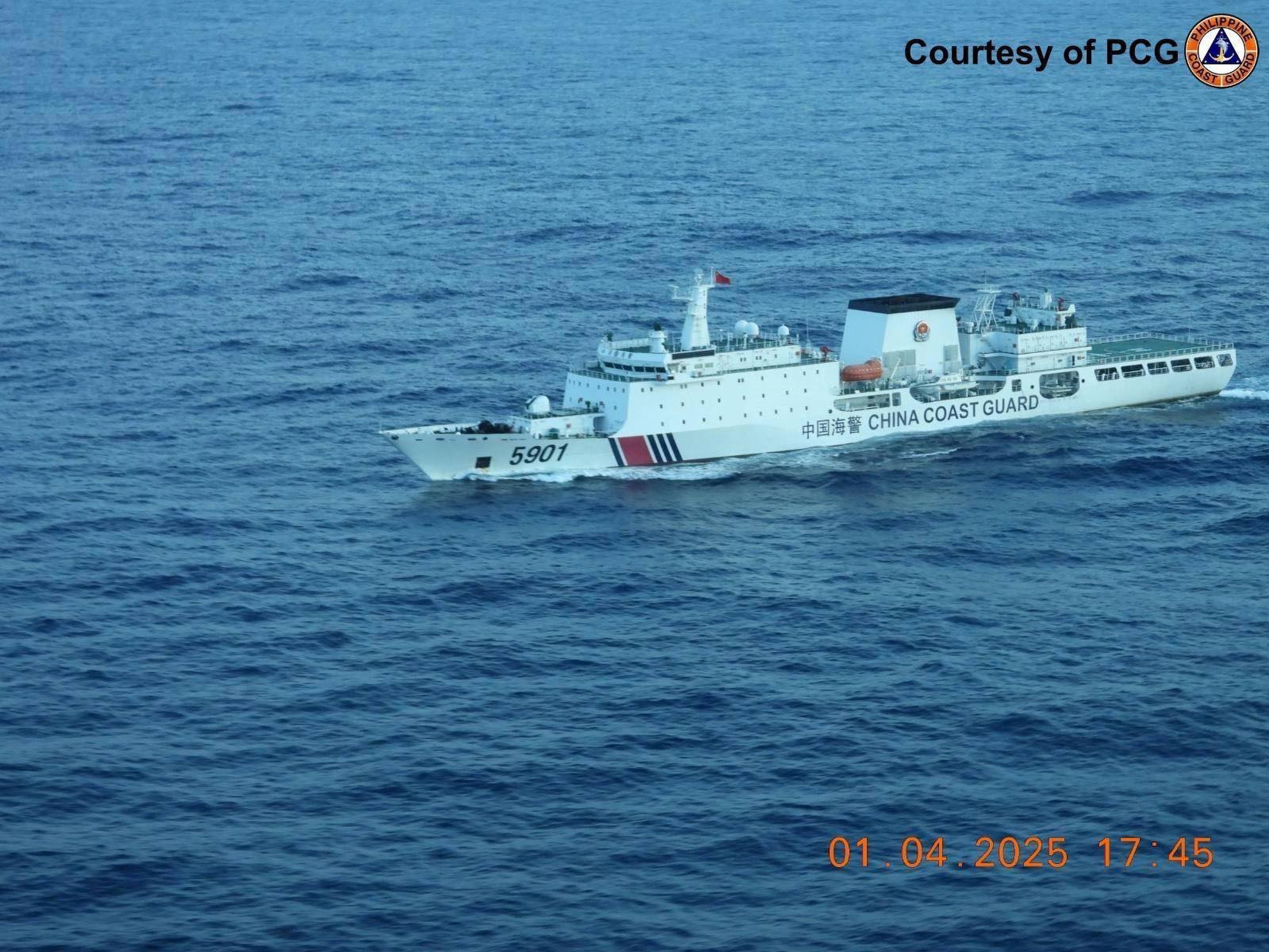 Nicknamed “the monster” for its 165-metre length, the world’s largest coastguard ship was spotted on Saturday near Scarborough Shoal. Photo: Philippine Coast Guard 