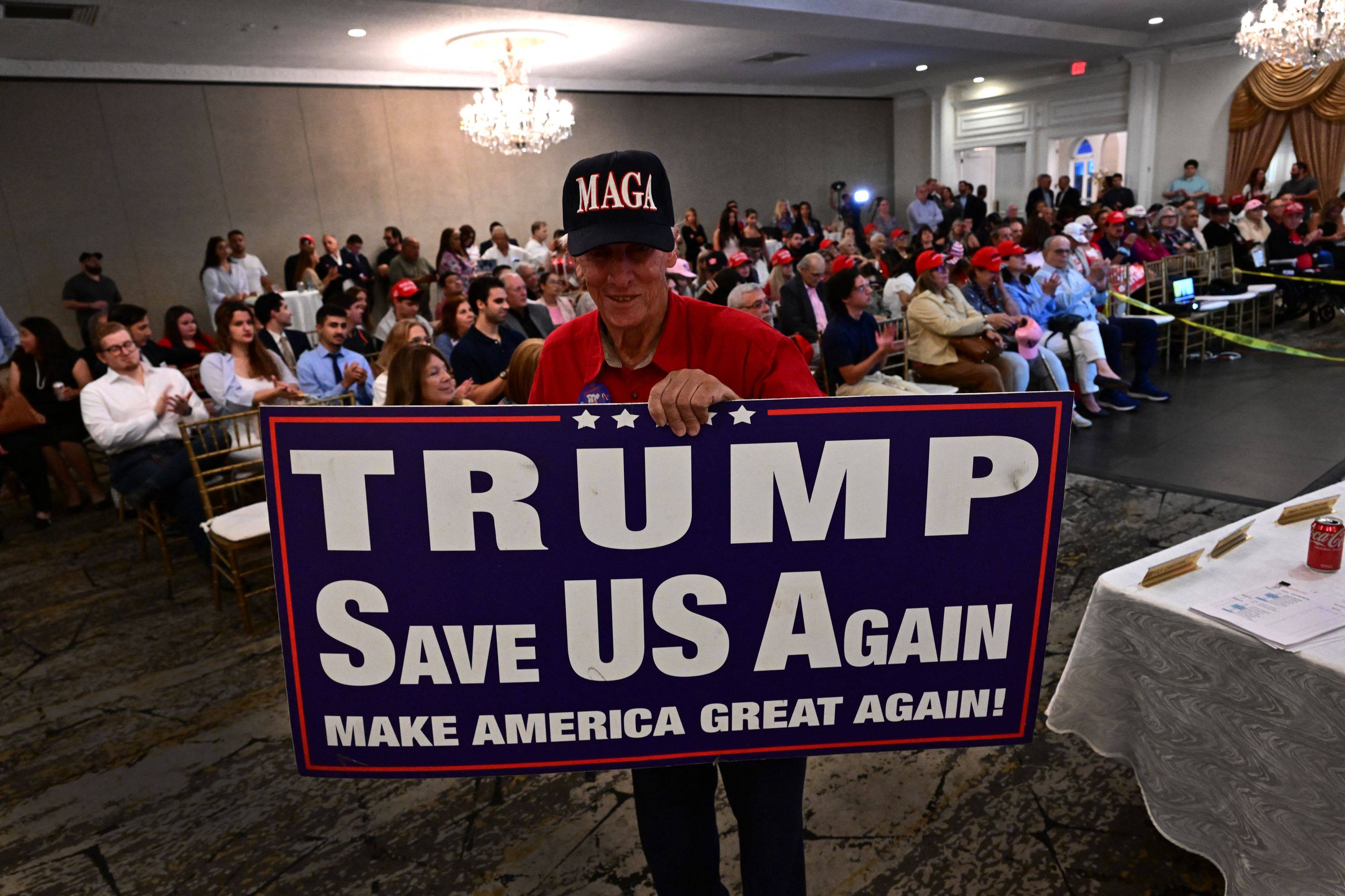 A Donald Trump supporter wears a MAGA hat at a watch party for the first presidential debate of the 2024 US presidential election. Photo: AFP