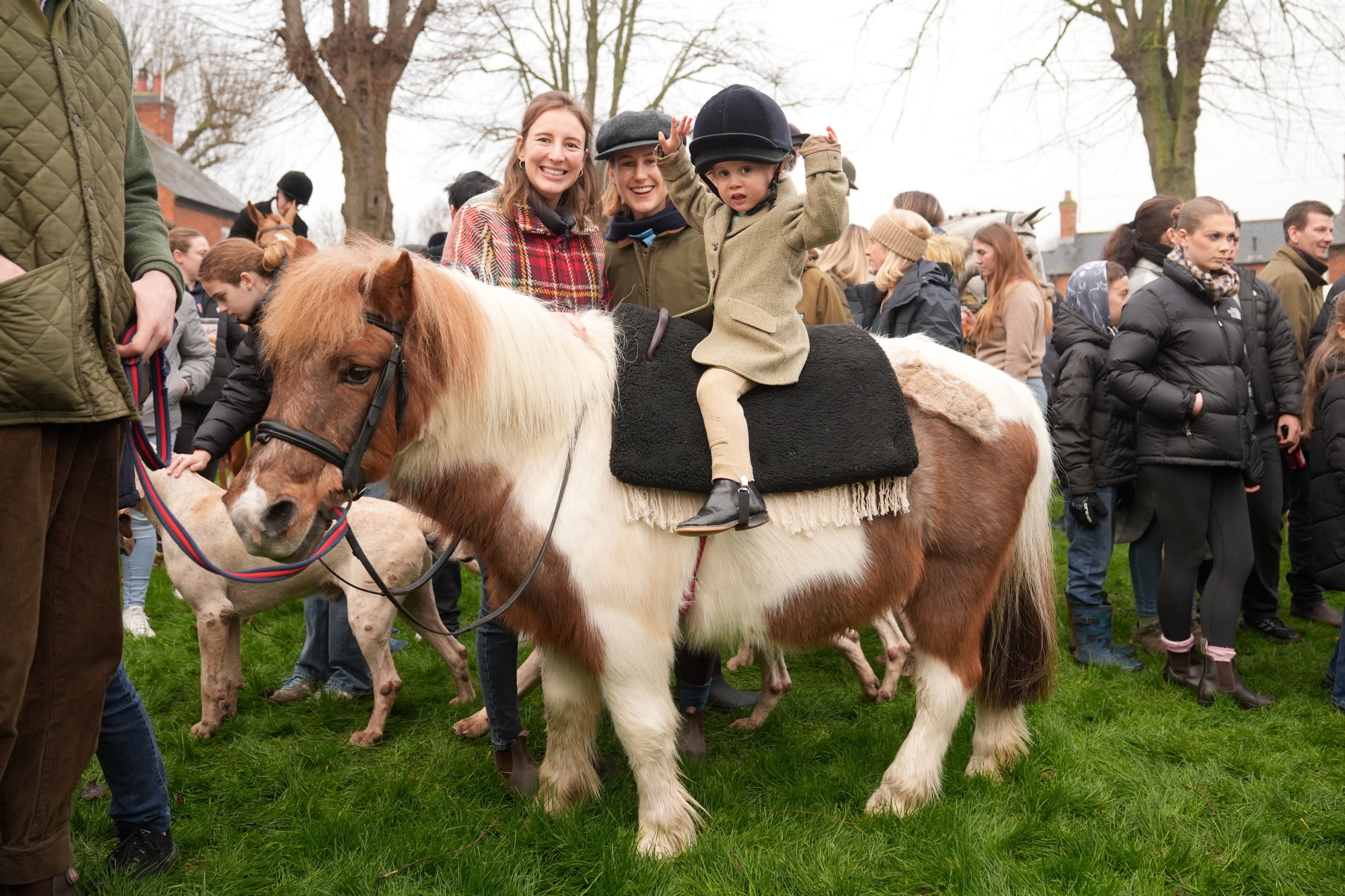 Clementine Soames rides the pony Horlicks, as riders gather ahead of the annual Fernie Hunt Boxing Day meet in Leicestershire. Photo: dpa