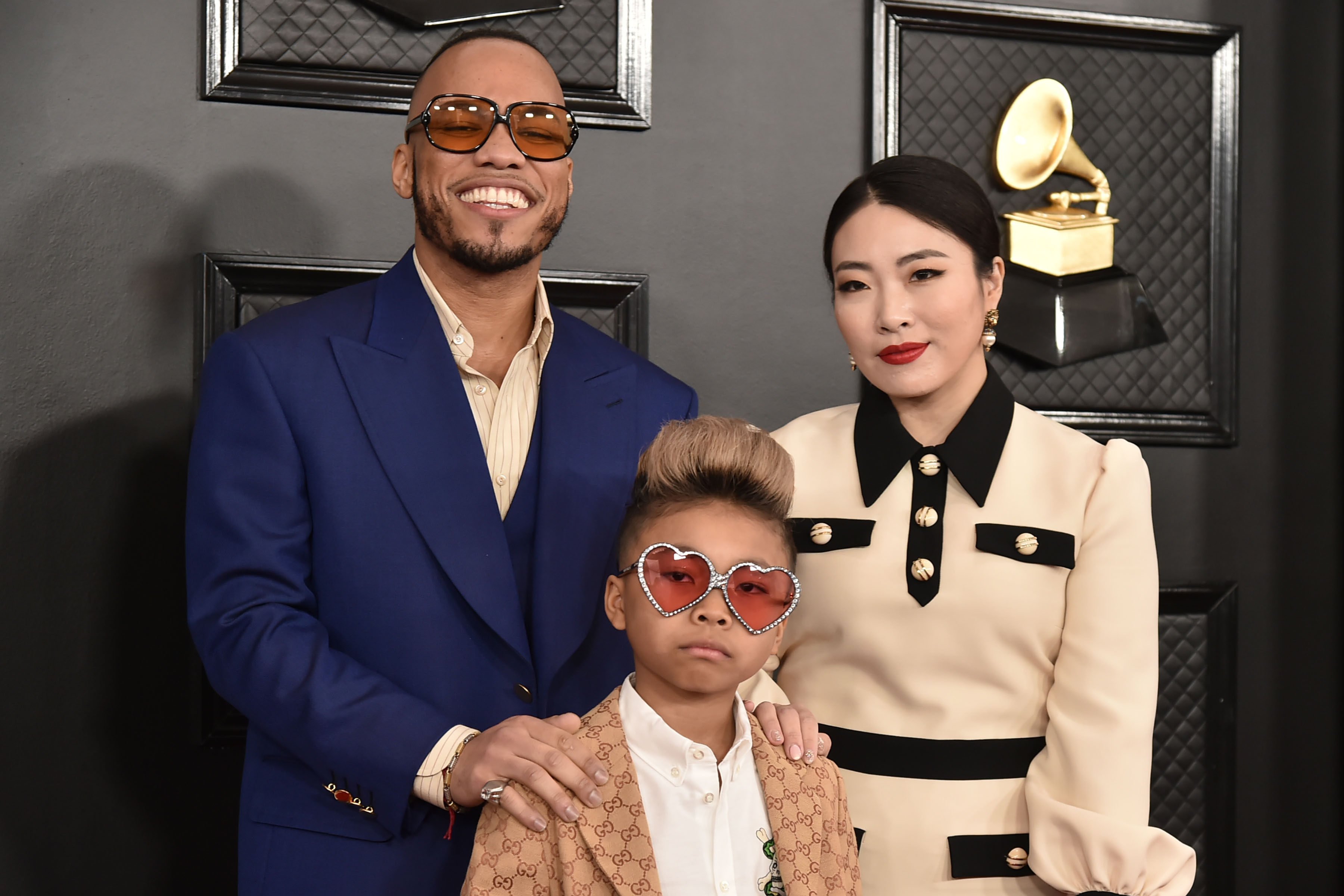 Anderson .Paak, his son Soul Rasheed and his ex-wife Jae Lin at the 62nd Annual Grammy Awards in 2020, in Los Angeles. Photo: Getty Images