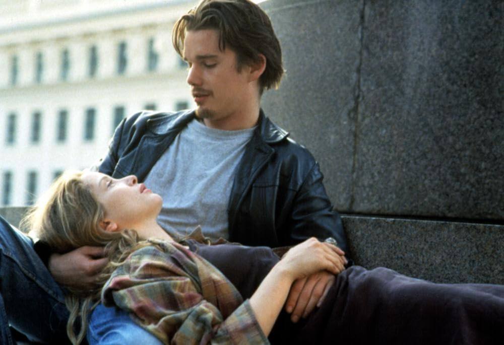 Ethan Hawke and Julie Delpy in a still from Before Sunrise, directed by Richard Linklater, which turns 30 in January 2025. 