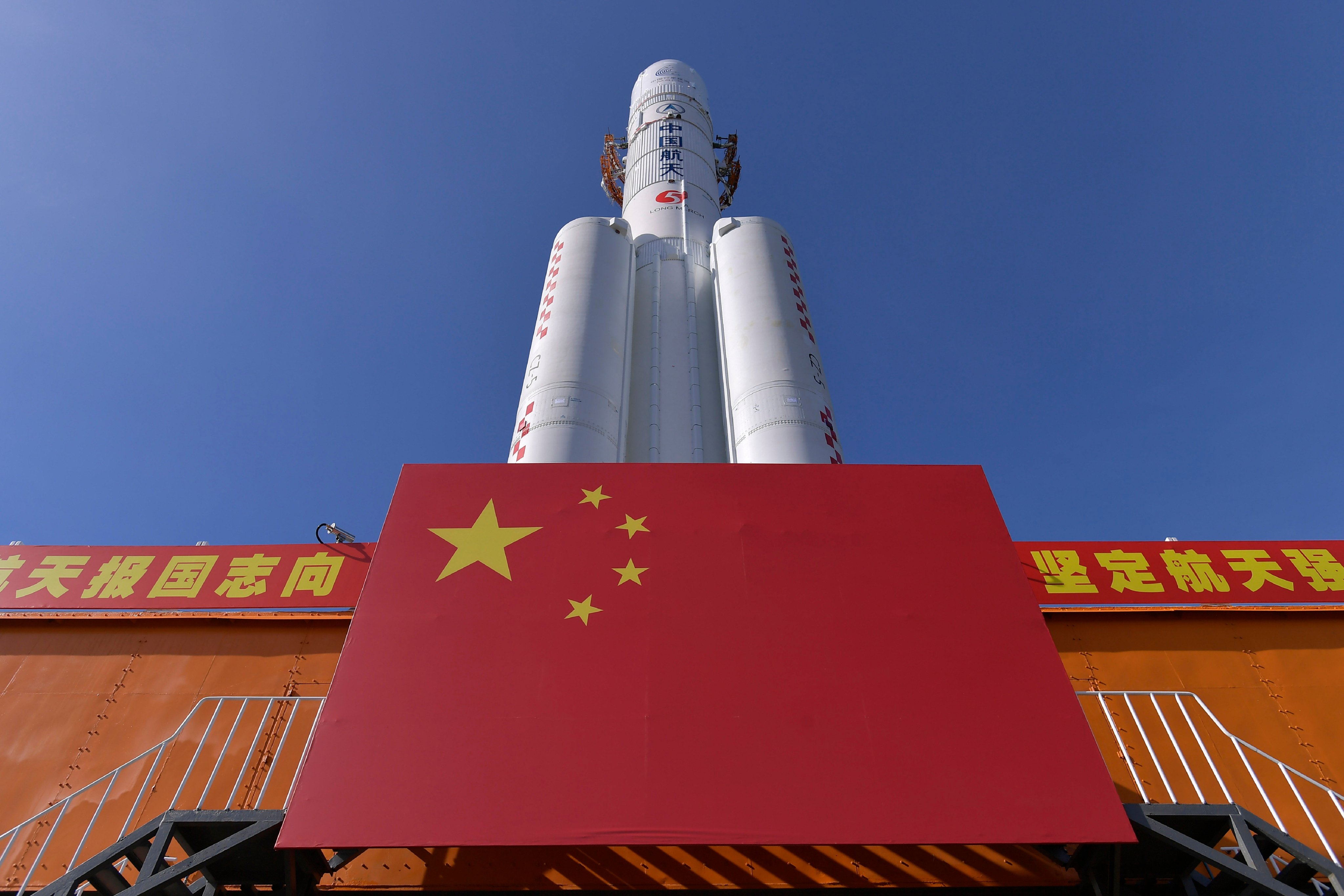 A Long March-5 rocket is seen at the Wenchang Space Launch Centre in southern China. The much larger Long March-9, a reusable heavy-lift rocket, will be used to realise plans for the solar power station in space. Photo: Xinhua via AP