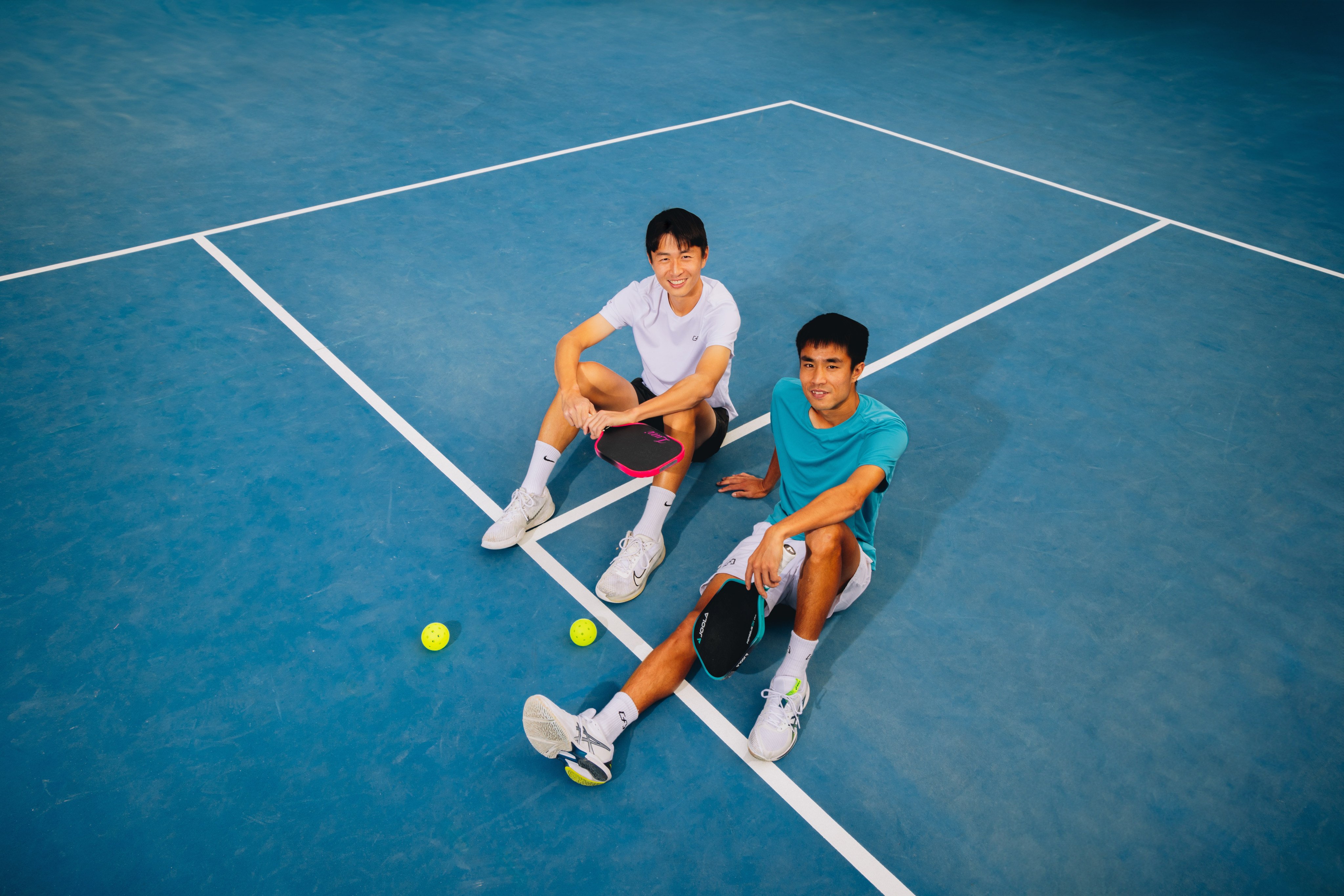 Pickleball players Ryan Lam (left) and
Wong Hong-kit at Go Park Sai Sha in Hong Kong. Photo: Jocelyn Tam