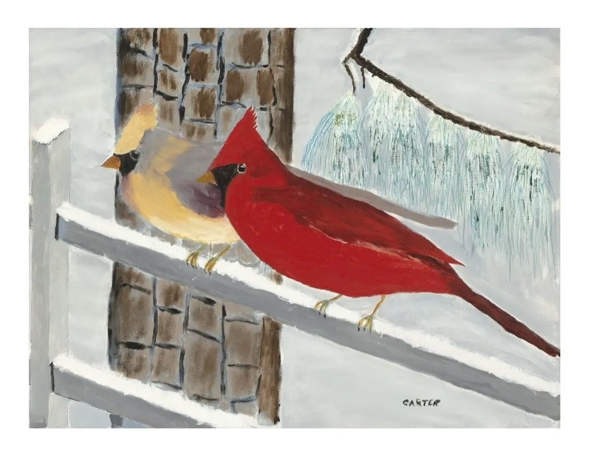 Jimmy Carter’s painting Cardinals. Photo: The Carter Center