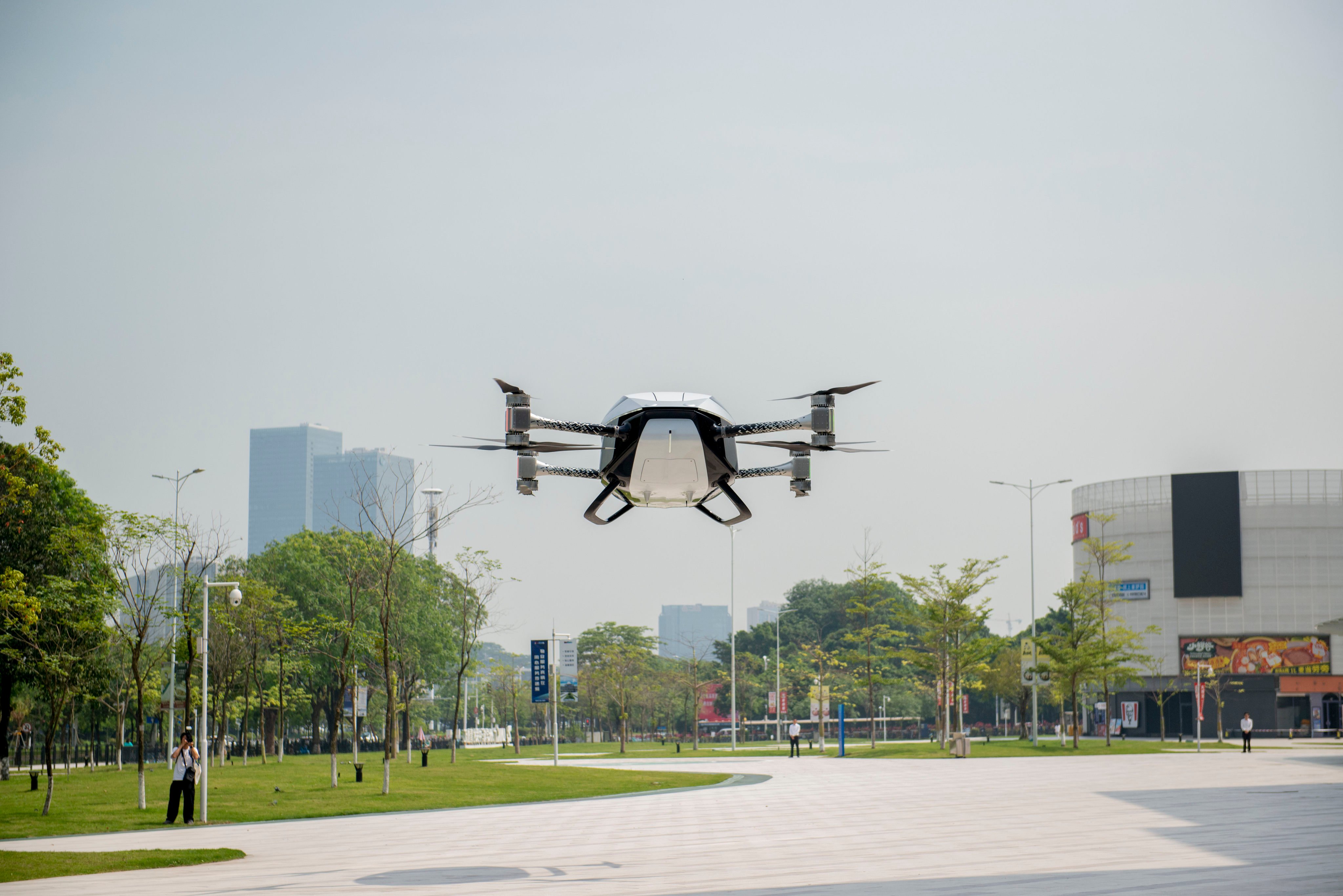 The Xpeng X2 flying car pictured at the company’s headquarters in Guangdong, China. Xpeng’s flying car is one of the cutting-edge innovations in motoring on display at the CES tech fair in Las Vegas. Photo: Xinhua