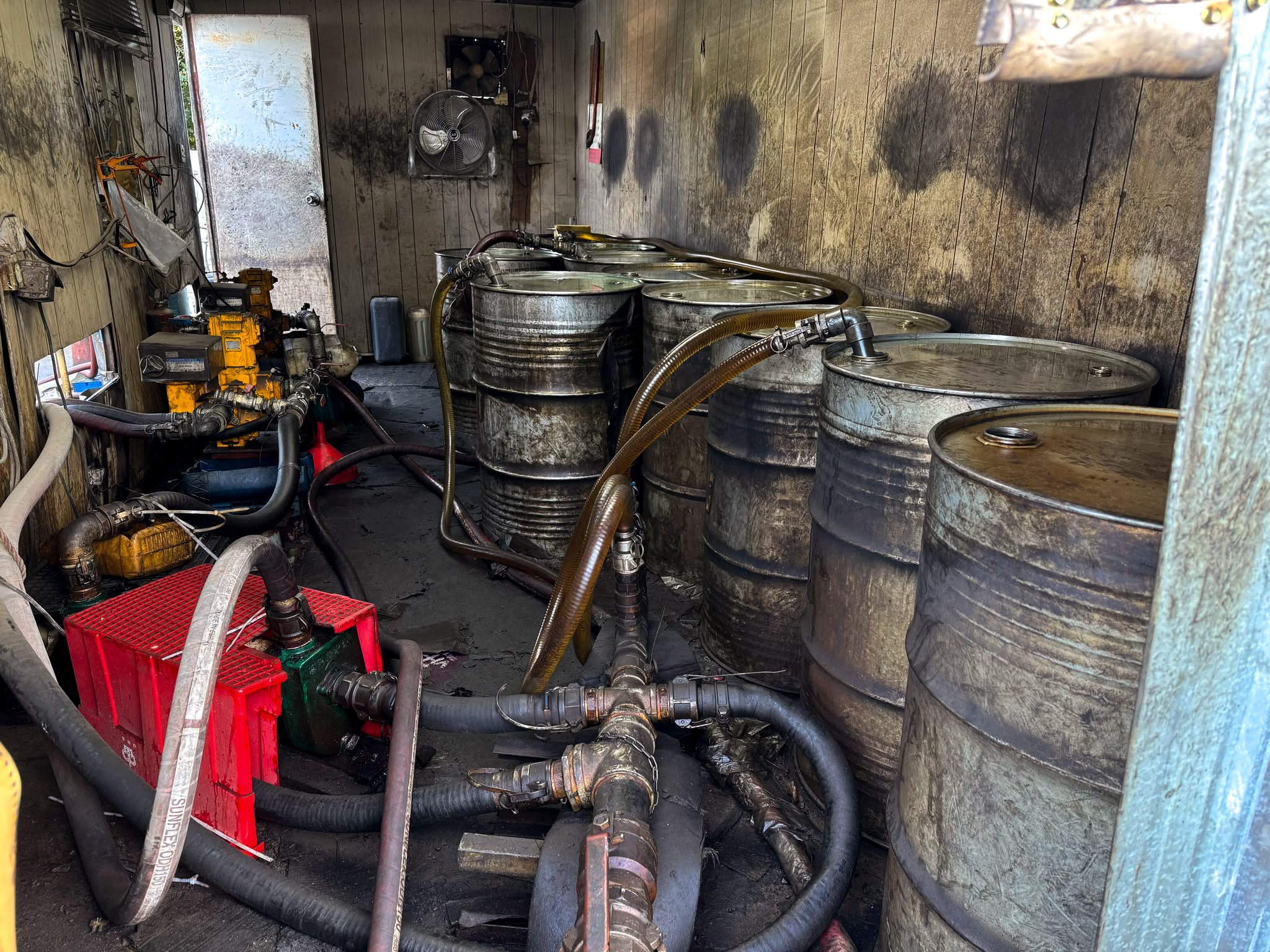 The Fire Service Department reminded the public that illegal fuelling stations often lacked safety standards and necessary firefighting equipment, making them extremely dangerous in the event of a blaze. Photo: Fire Services Department