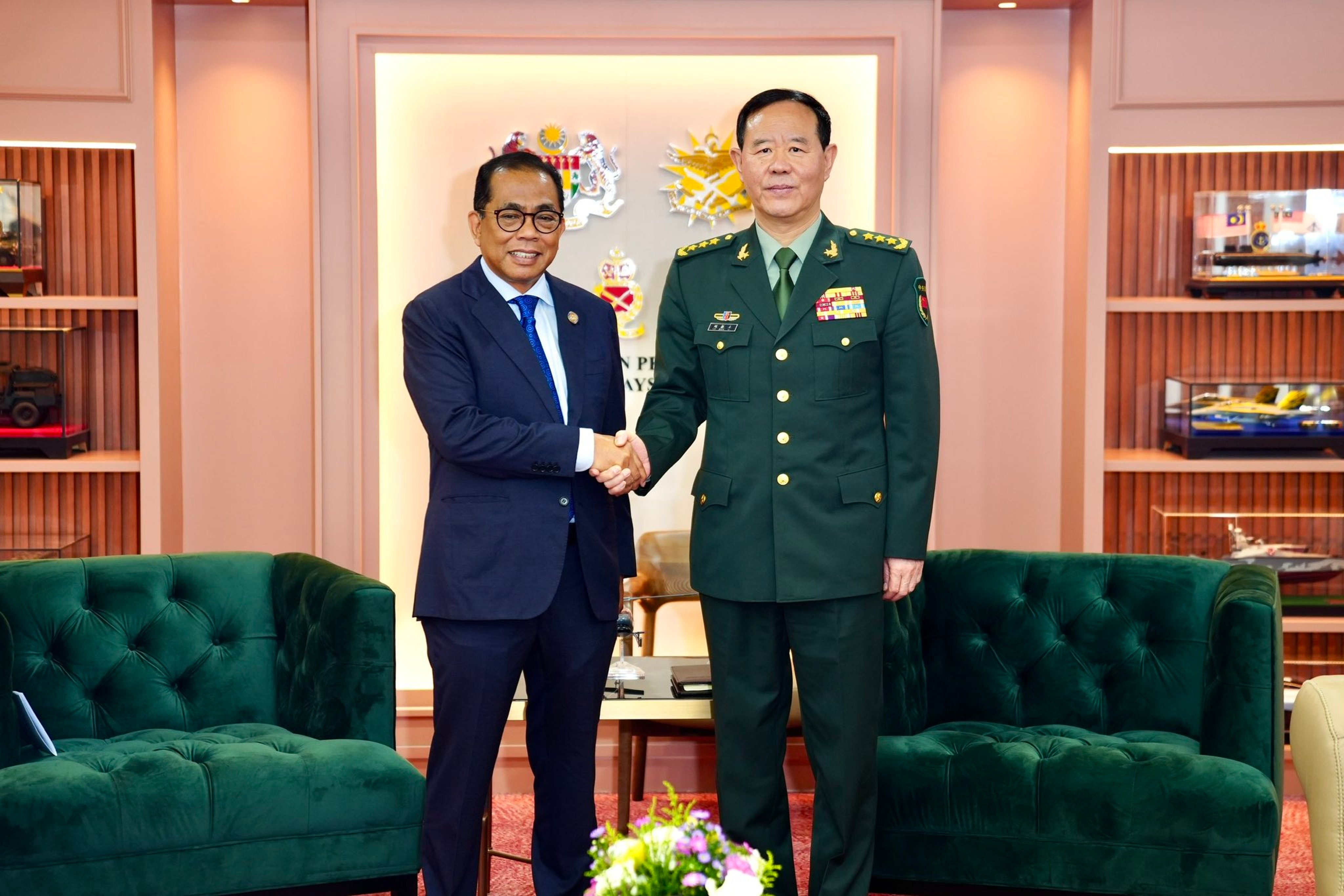 Liu Zhenli, PLA joint staff chief and Central Military Commission member, with Malaysian Defence Minister Mohamed Khaled Nordin, in Kuala Lumpur on Tuesday. Photo: X/ KhaledNordin