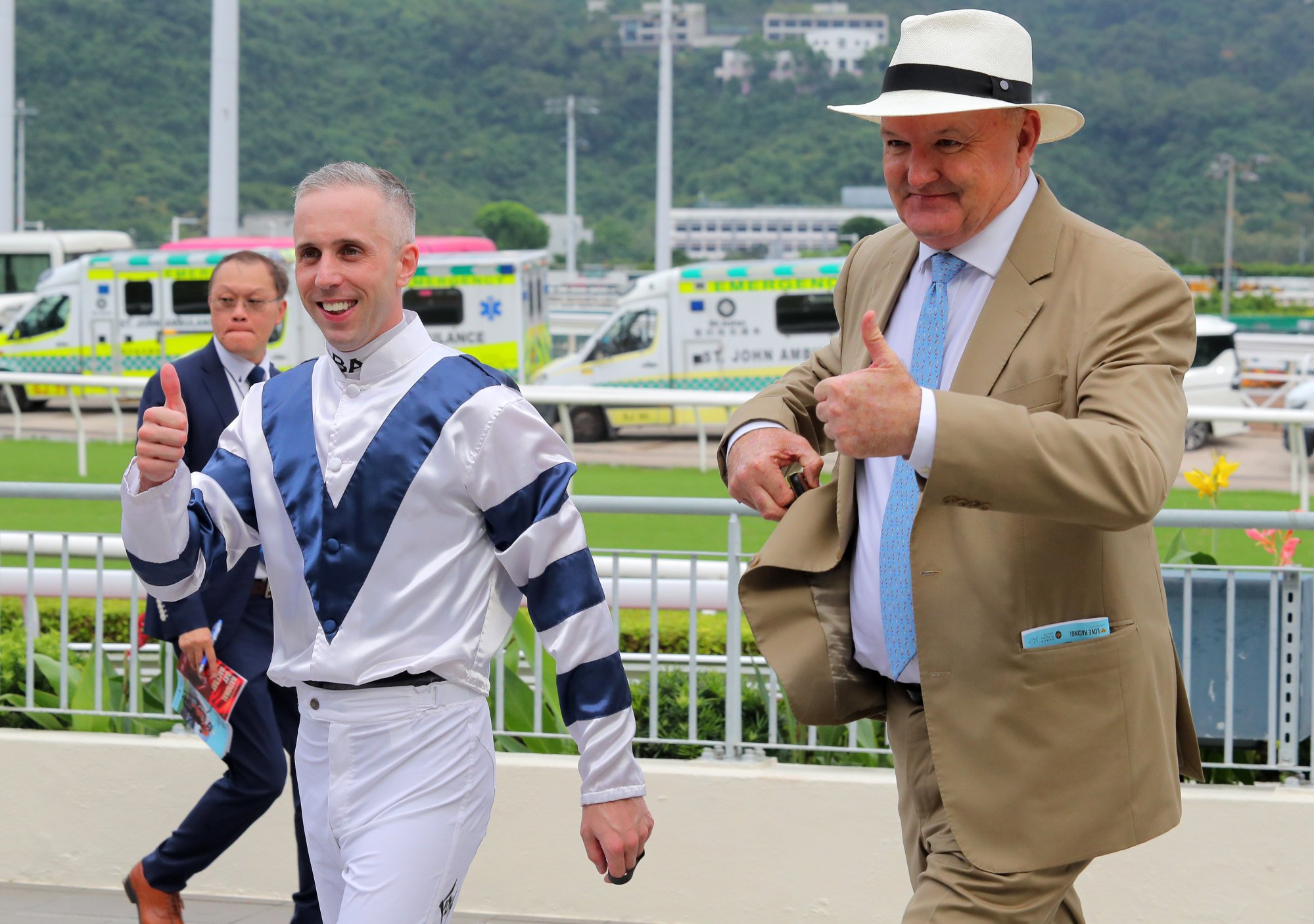 Jockey Brenton Avdulla and David Hayes after Rubylot’s first-up victory.