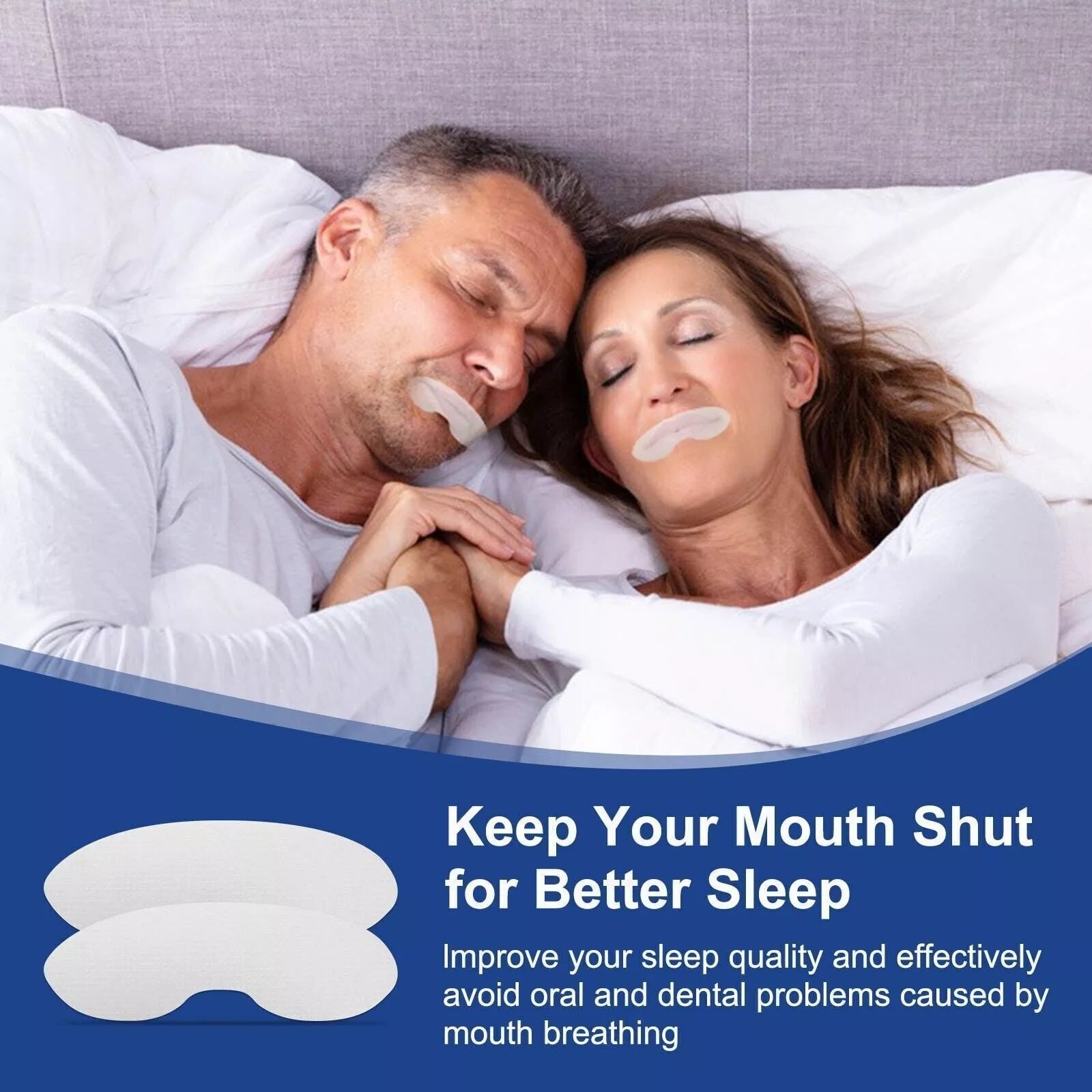 An advert on eBay shows mouth patches being used to encourage nose breathing while sleeping. Photo: ebay.co.uk/@evansm_5354