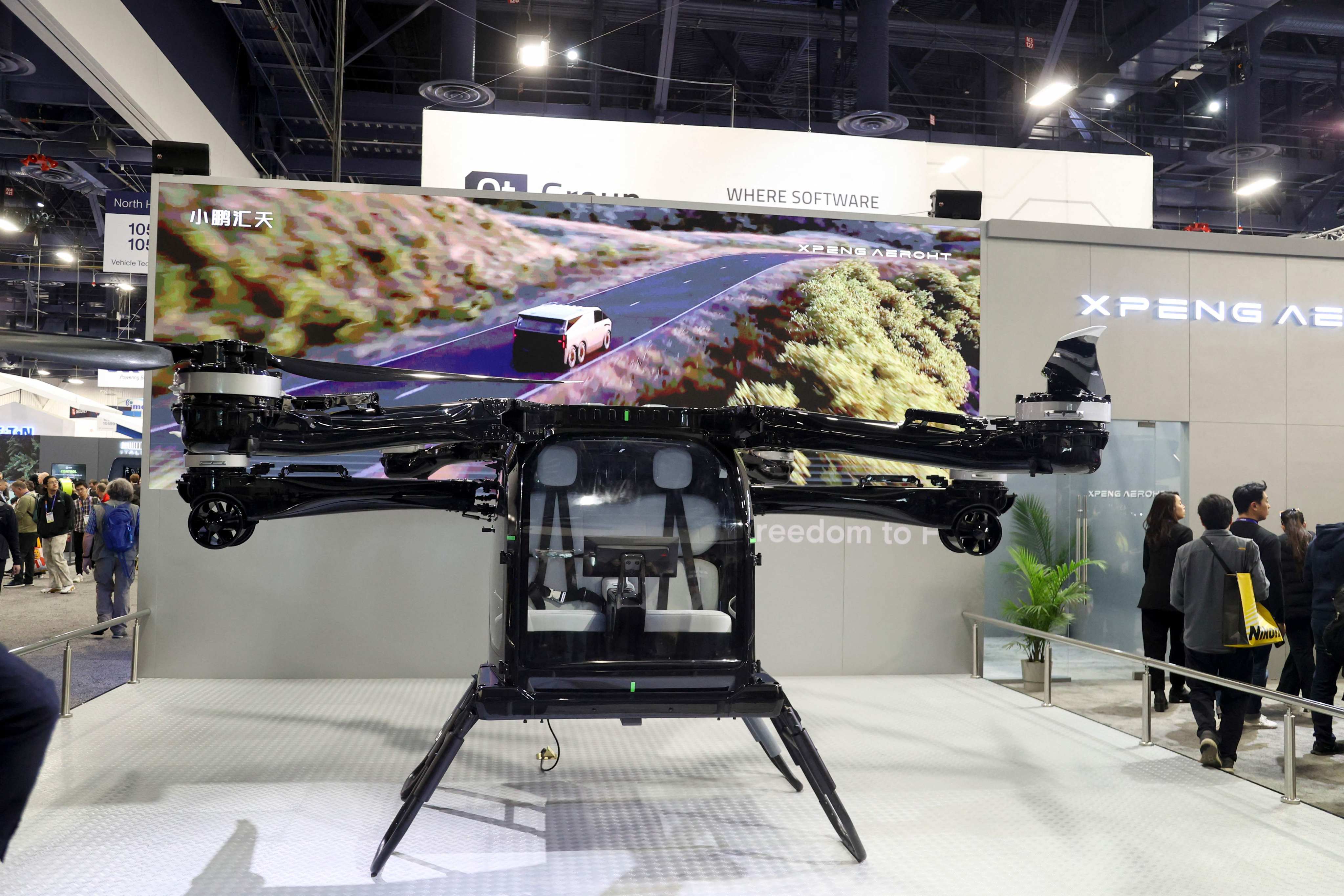 EV maker Xpeng’s AeroHT affiliate displays a  modular flying car at CES 2025. Photo: AFP