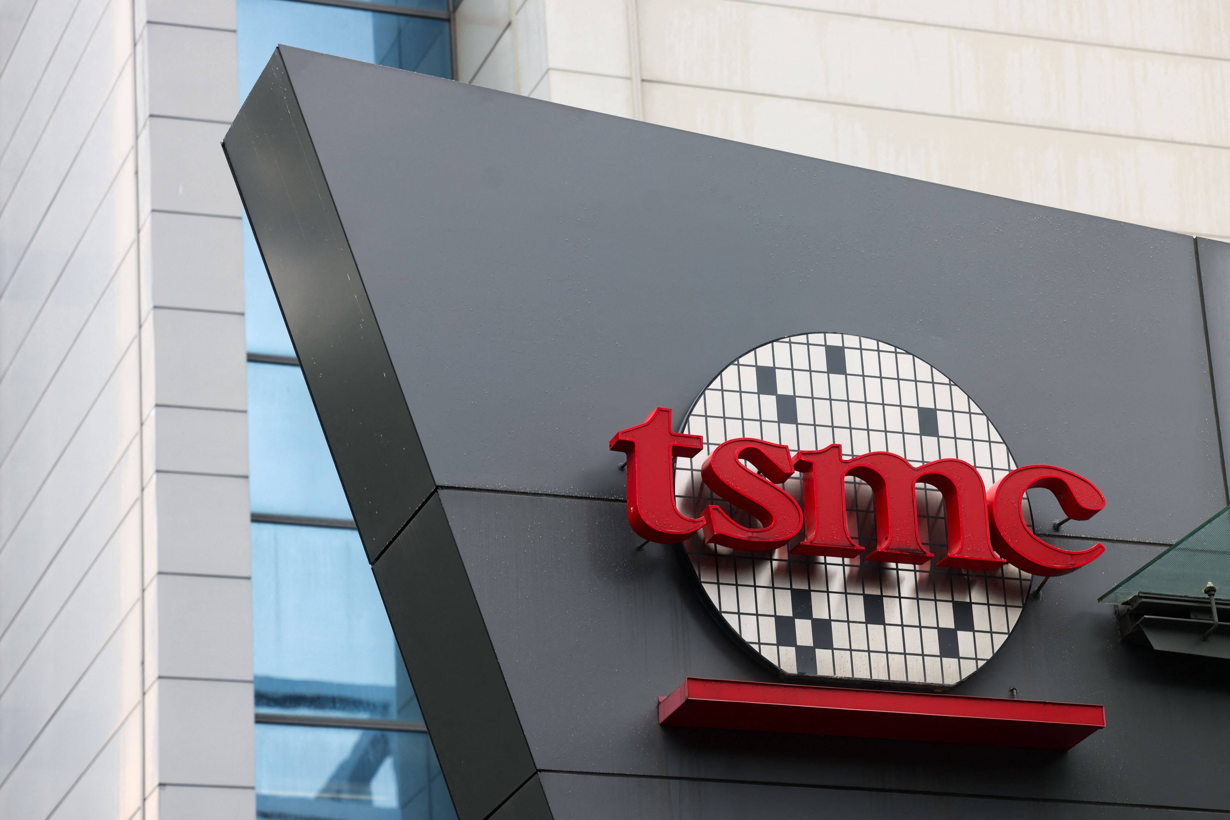 A TSMC logo seen at its headquarters in Hsinchu, Taiwan. Photo: AFP