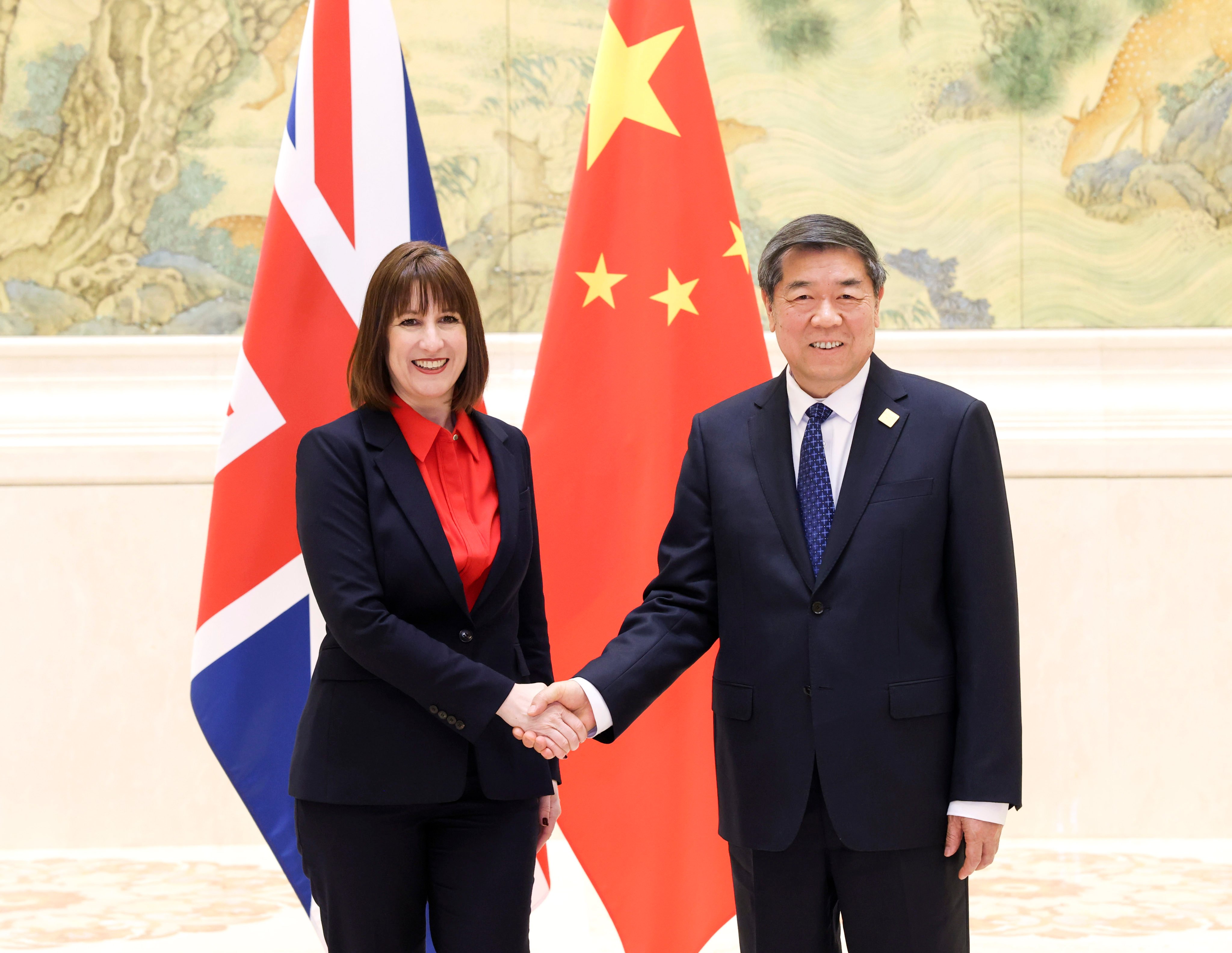 Chinese Vice-Premier He Lifeng with British Chancellor of the Exchequer Rachel Reeves ahead of the 11th China-UK Economic and Financial Dialogue, in Beijing on Saturday. Photo: Xinhua 