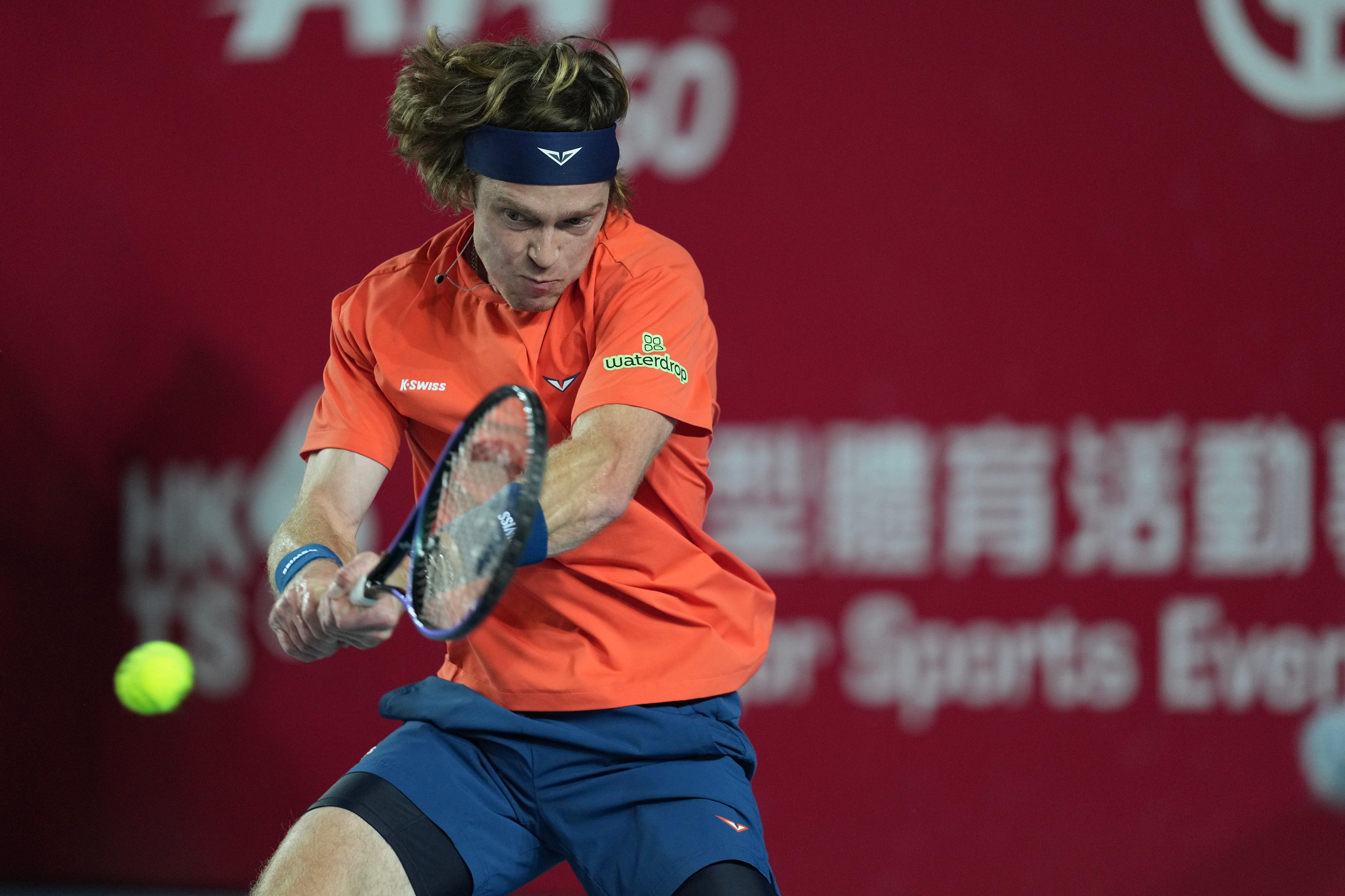 Andrey Rublev fires a backhand during his Bank of China Hong Kong Open loss to Fabian Marozsan. Photo: Elson Li