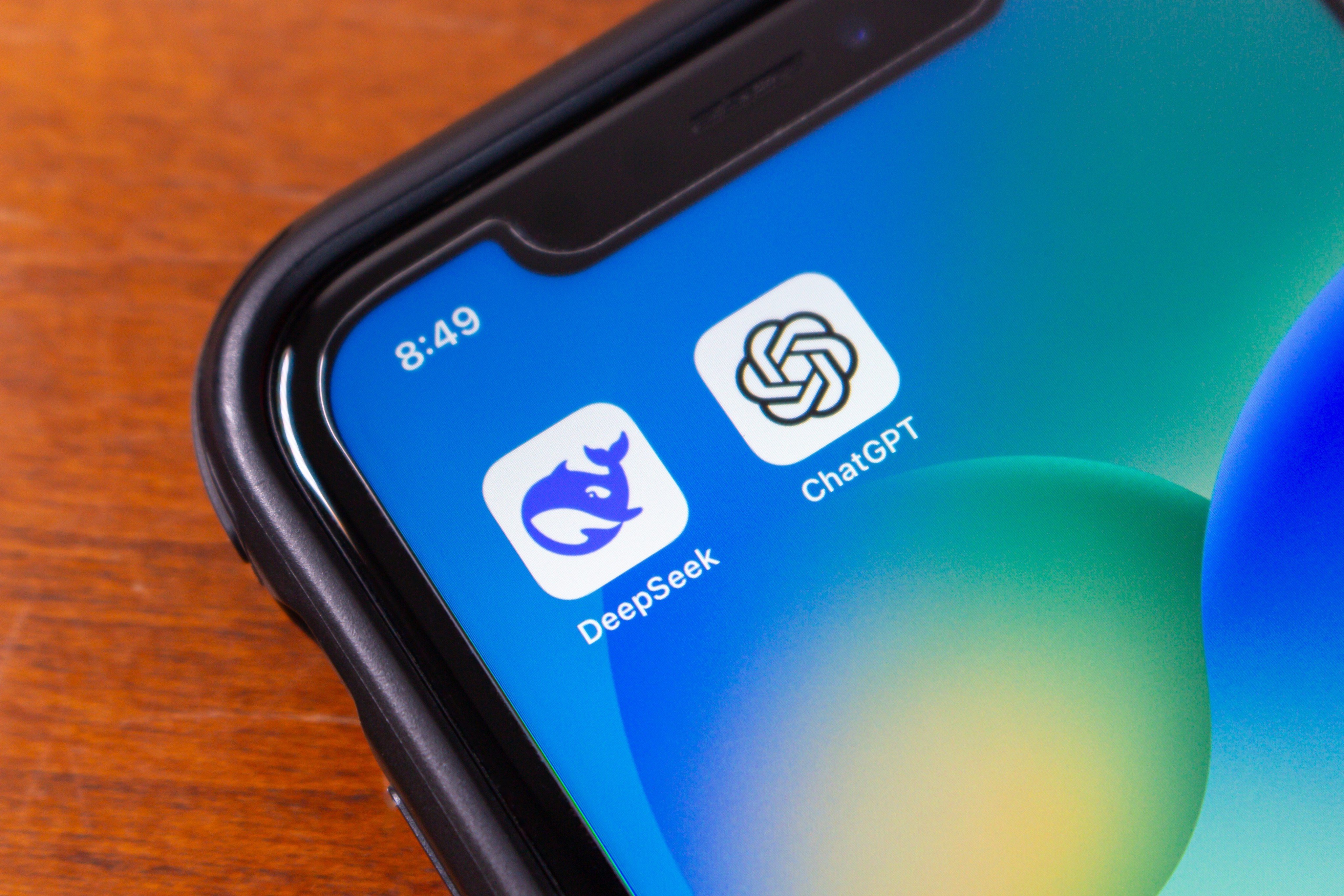 DeepSeek and ChatGPT icons are seen on an iPhone screen. Photo: Shutterstock Images