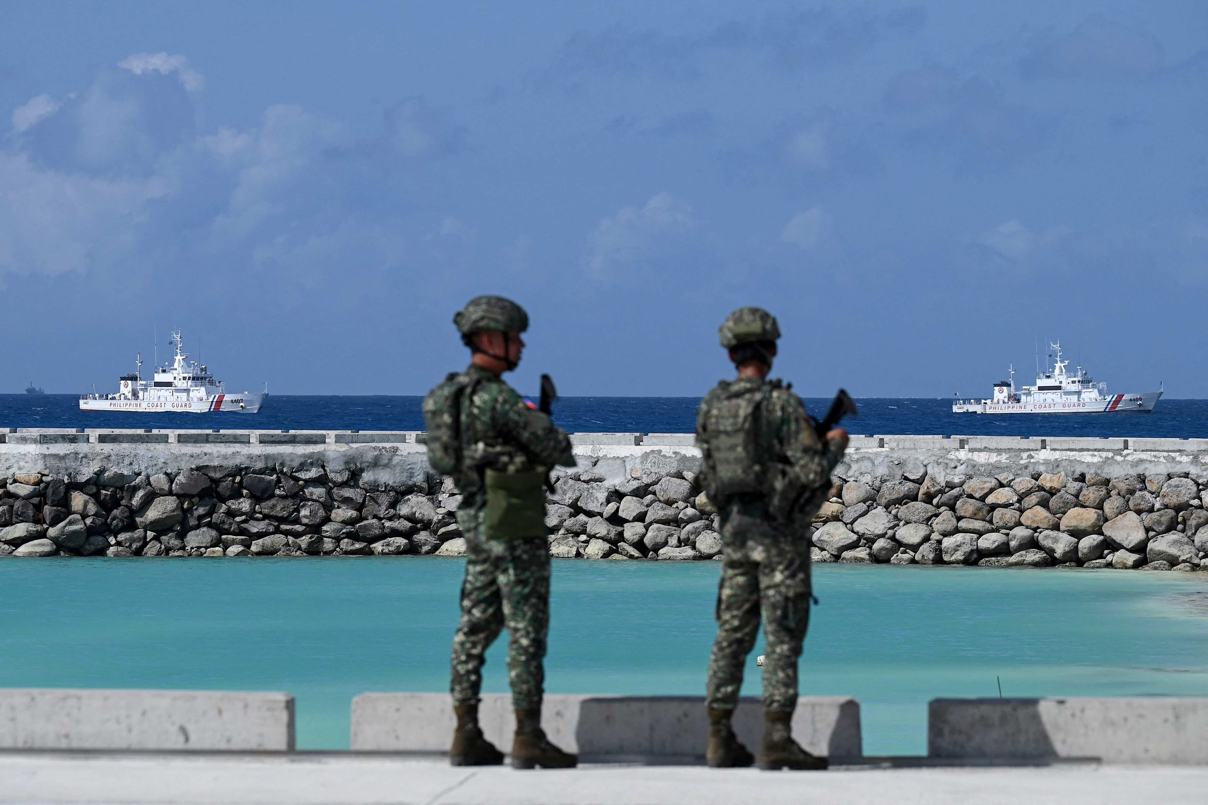 Philippine soldiers stationed on Thitu Island. Photo: AFP