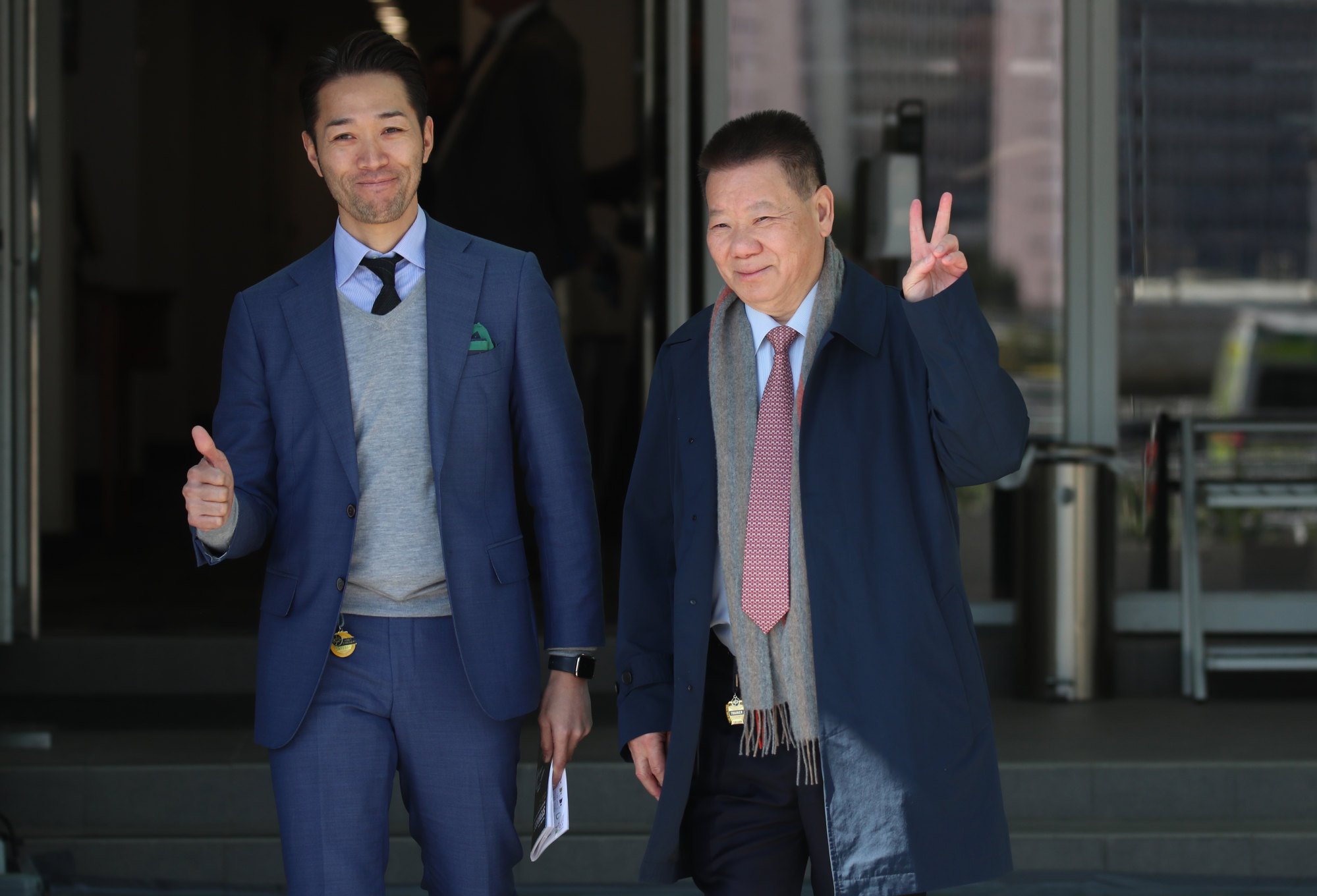 Manfred Man (right) celebrates his Sha Tin victory on Sunday.