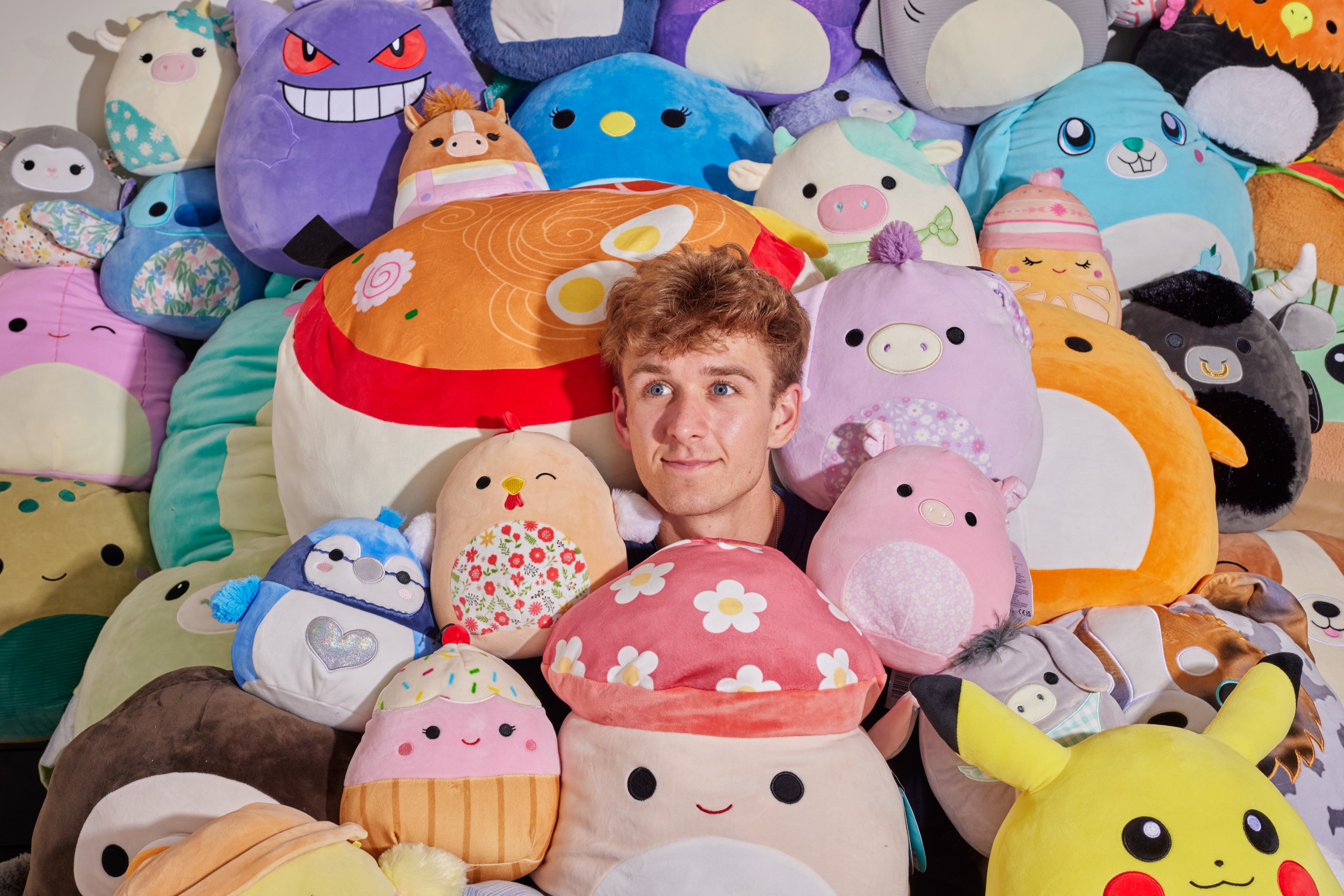 Social media content creator Carter Kench with his collection of Squishmallows in Los Angeles, California. The soft toy industry’s most important consumers are millennials and Gen Z. Photo: Getty Images