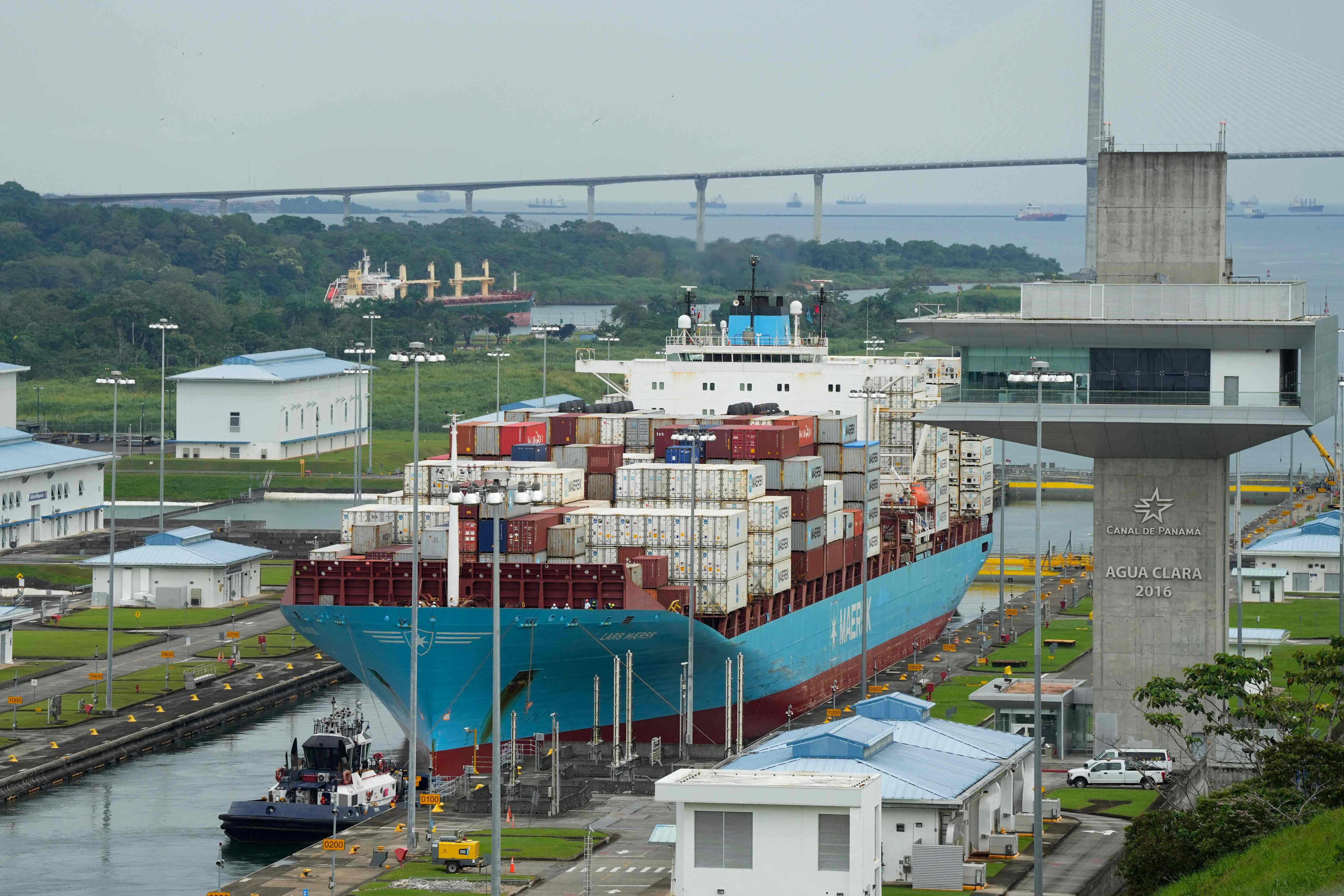 A cargo ship in the Agua Clara Locks of the Panama Canal. Photo: AFP