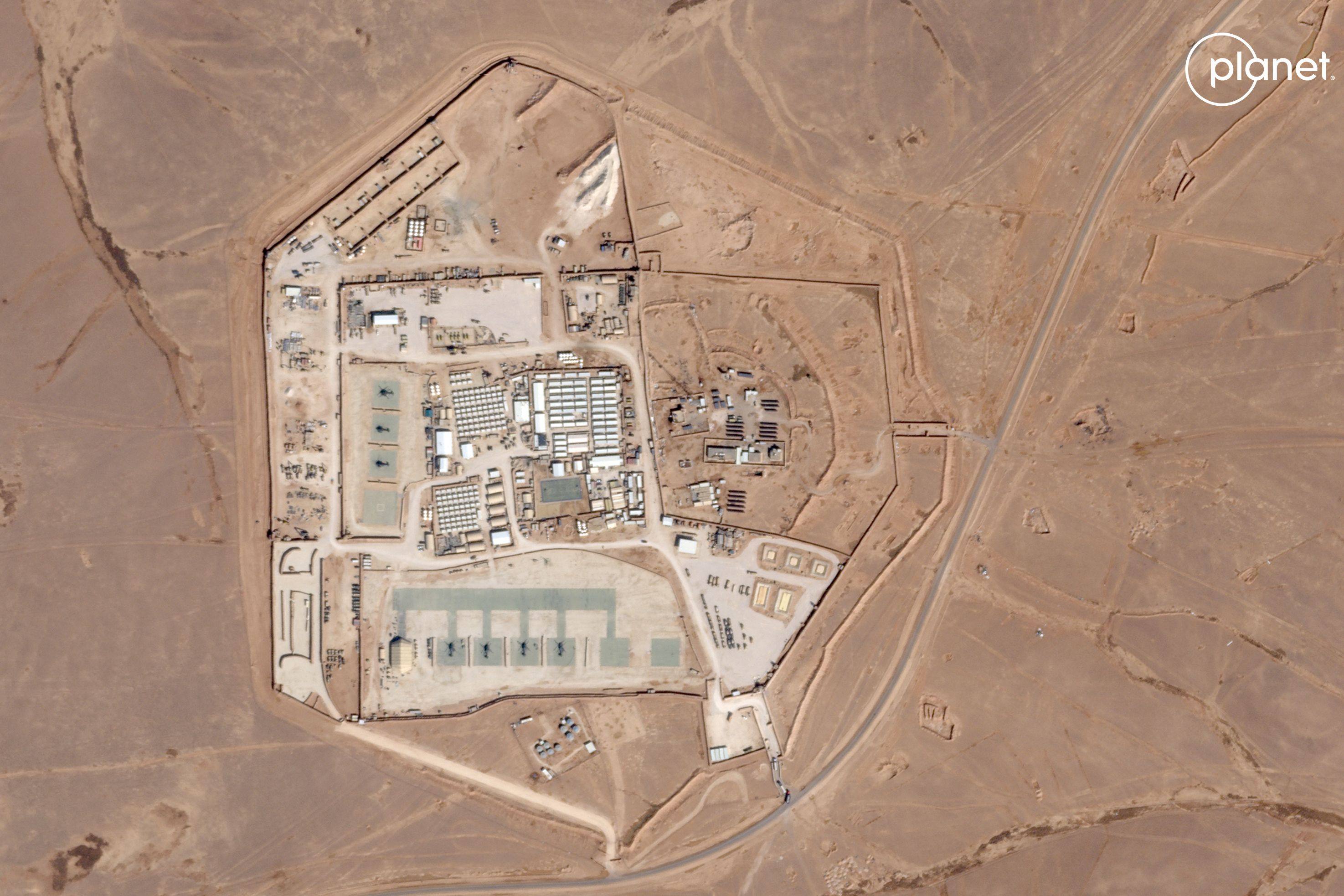 This satellite photo shows a military base known as Tower 22 in northeastern Jordan, where the 2024 drone attack occurred. File photo: Planet Labs PBC via AP
