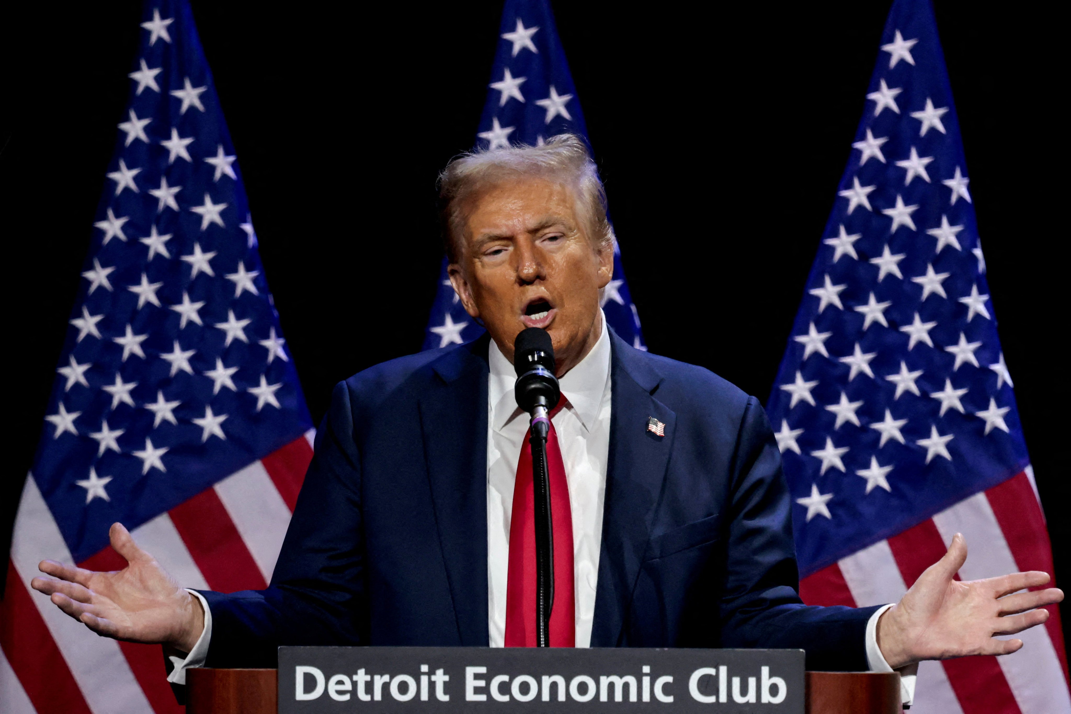 Donald Trump addresses the Detroit Economic Club in Detroit, Michigan, on October 10, 2024. Photo: Reuters