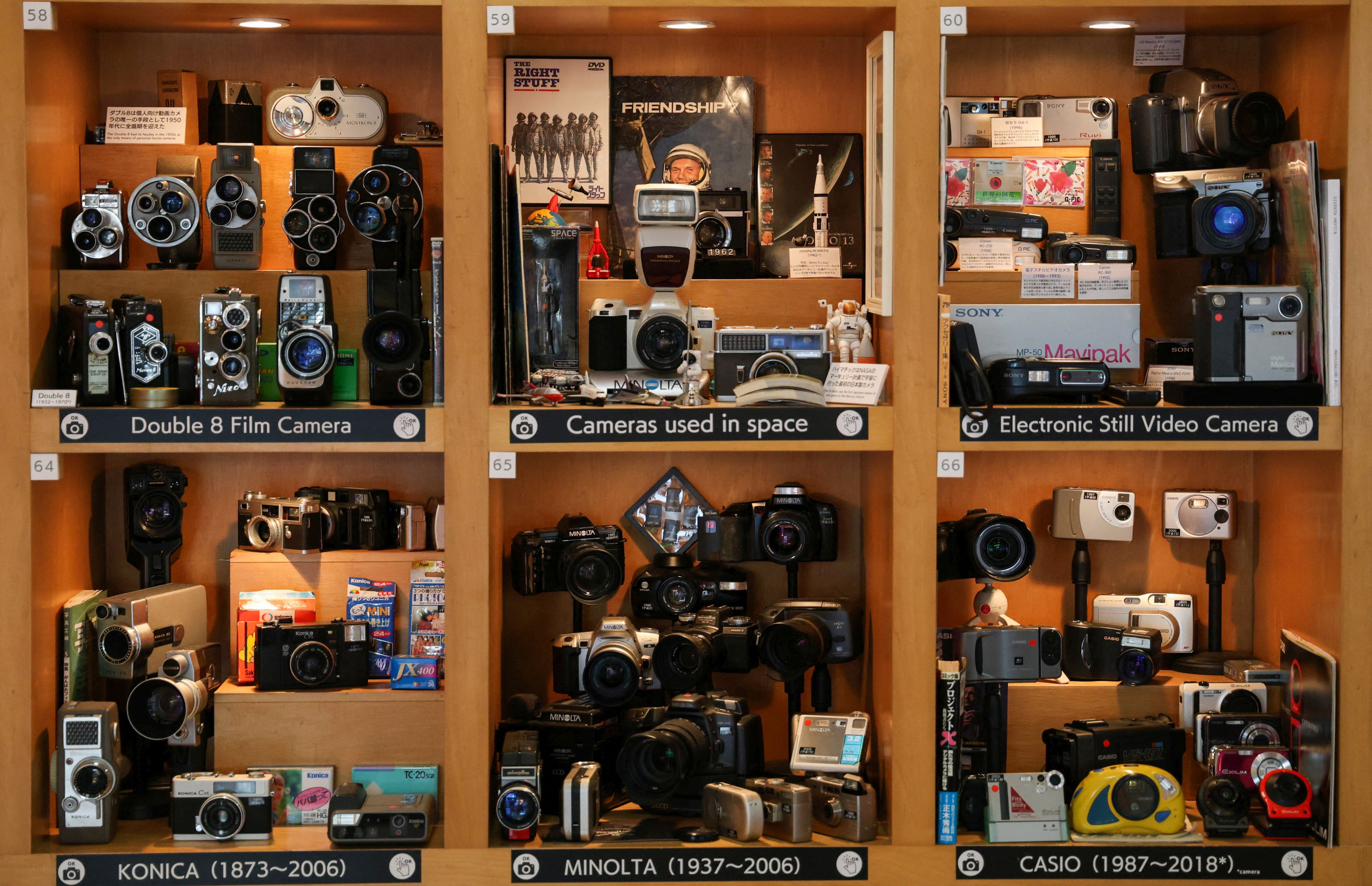 Old camera models are displayed at Tokyo’s Extinct Media Museum, a private museum showcasing a collection of defunct gadgets. Photo: Reuters