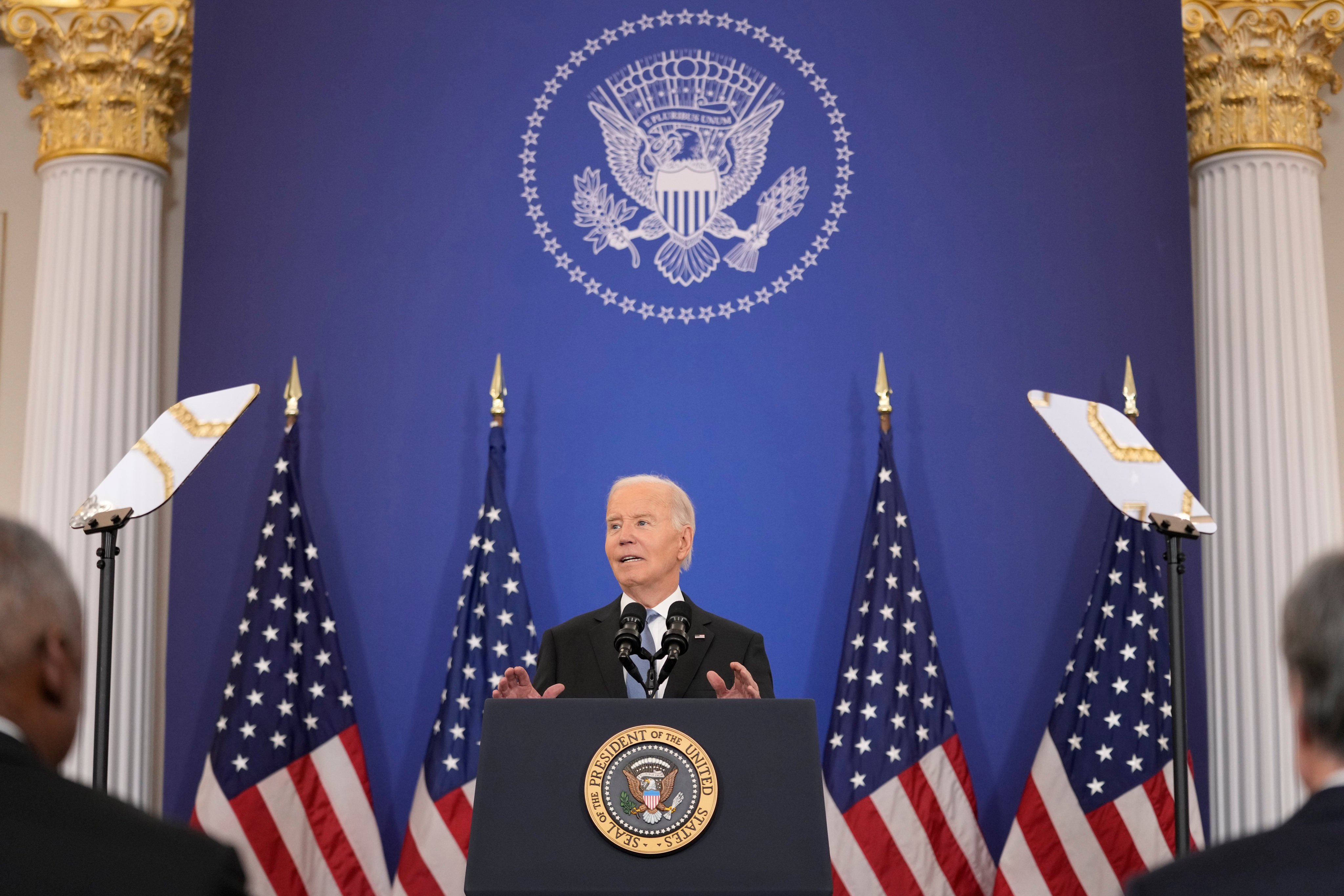 US President Joe Biden speaks about foreign policy during a speech at the State Department in Washington on Monday. Photo: AP