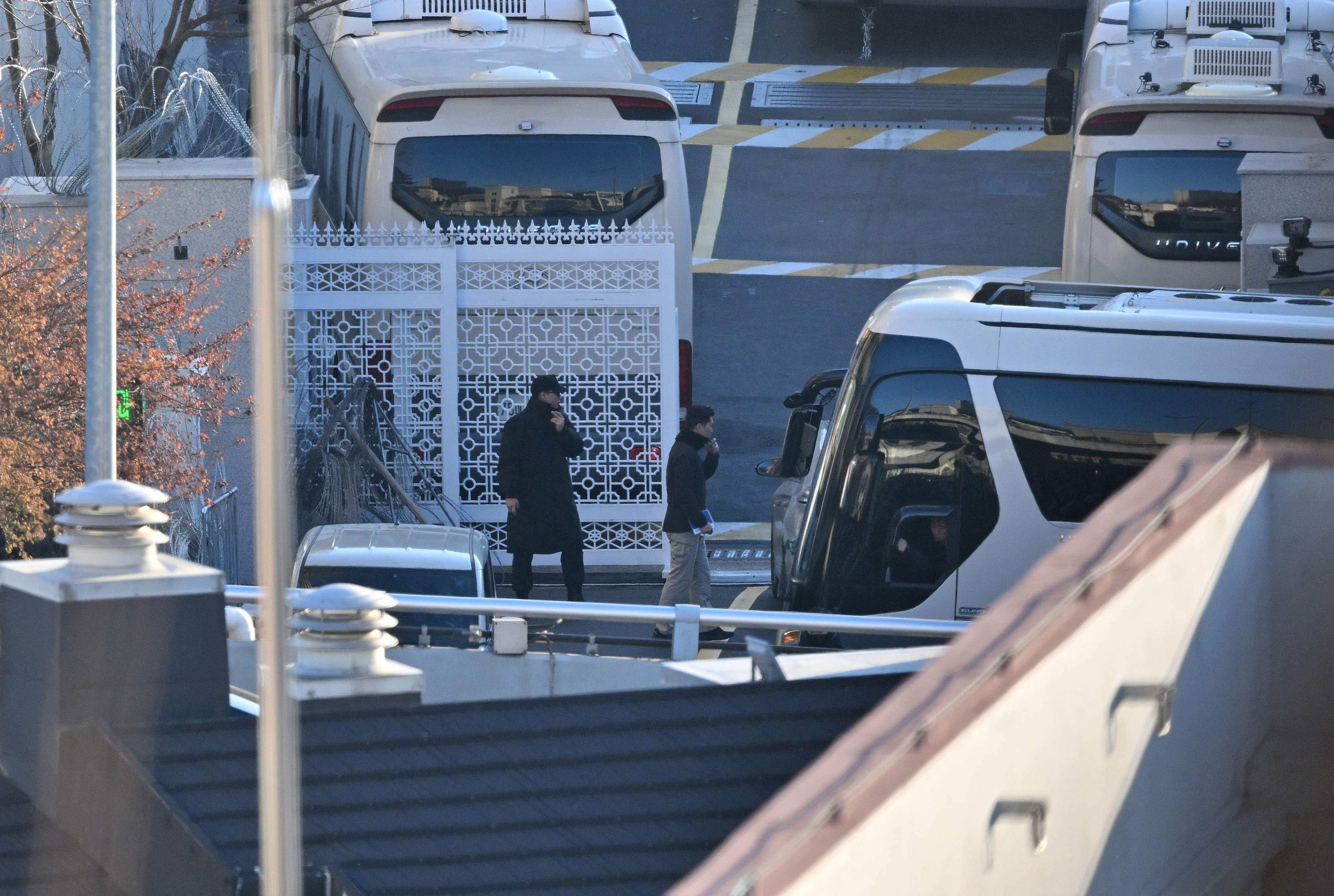 Security personnel check vehicles at the entrance gate of the presidential residence of South Korea’s impeached  president Yoon Suk-yeol last week. Photo: AFP