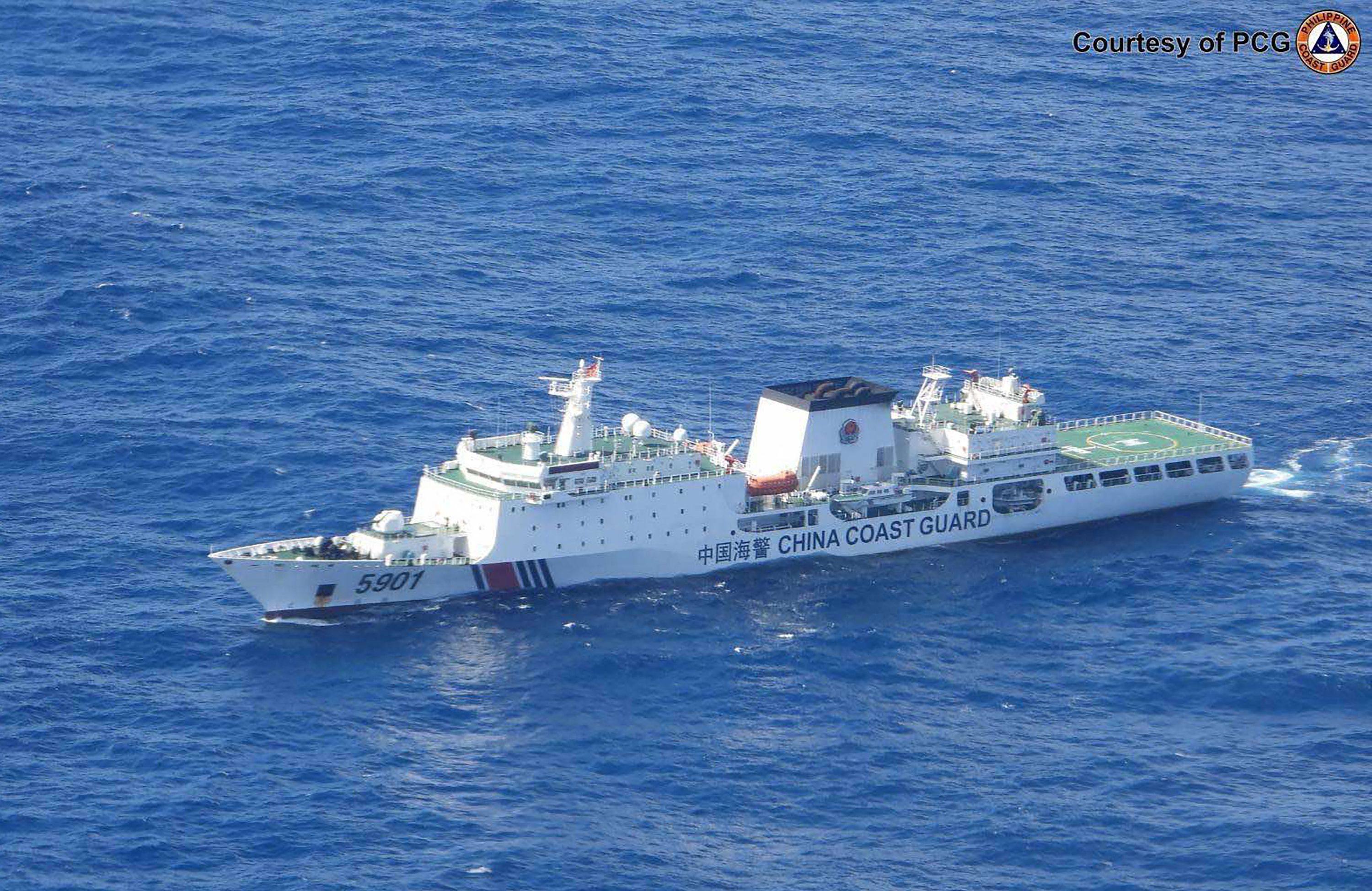 A Chinese Coastguard ship sails in the South China Sea. Photo: Philippine Coast Guard/AFP