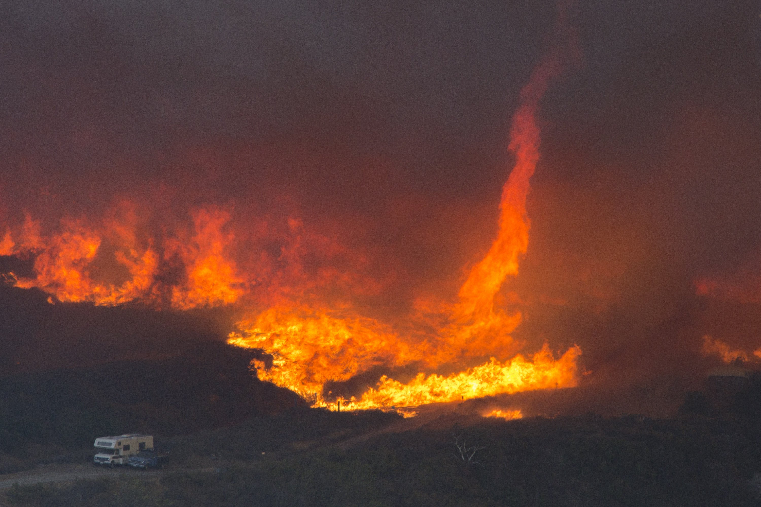 A fire tornado near Wrightwood, California in 2016. File photo: AFP