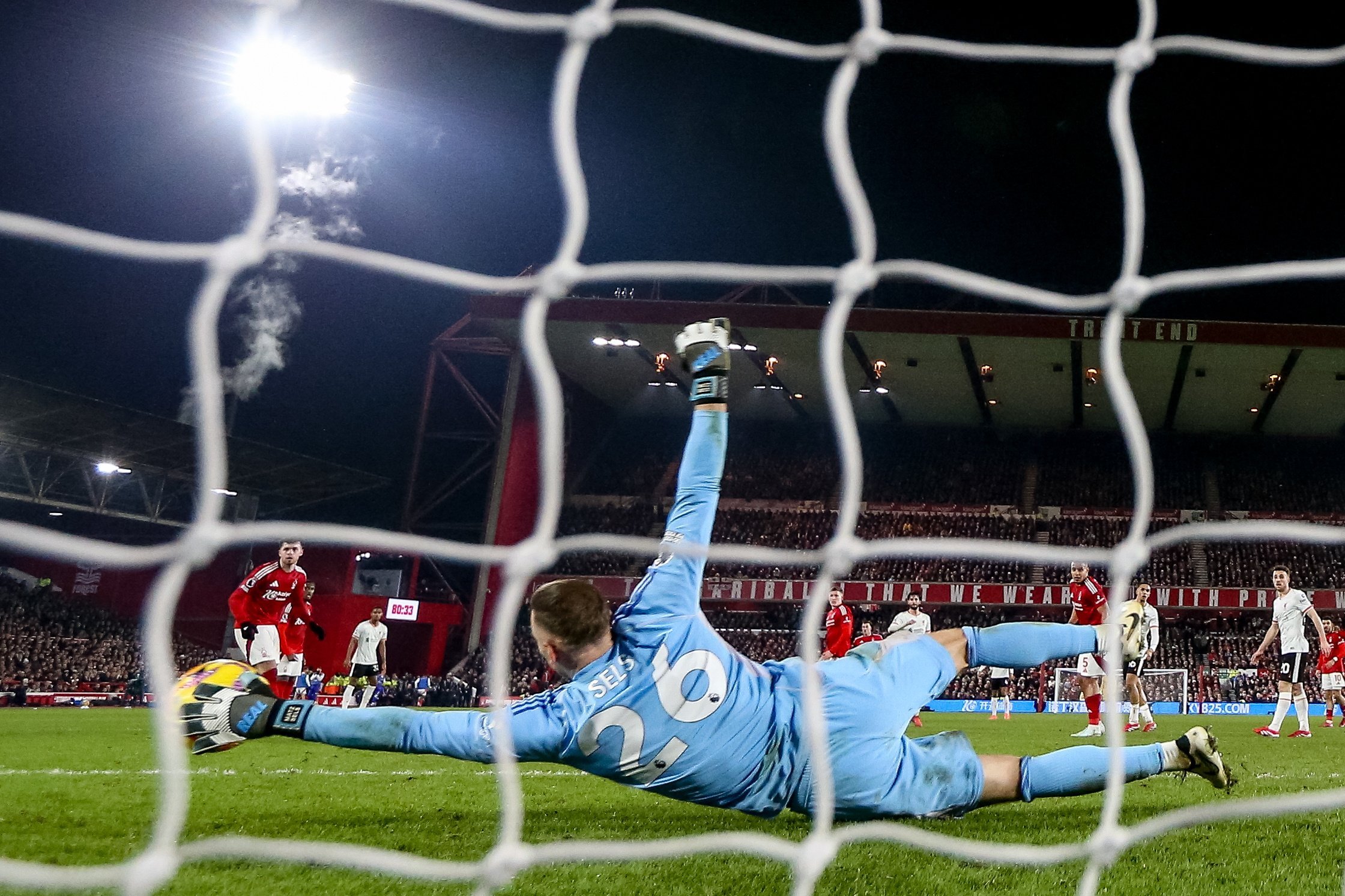 Nottingham Forest goalkeeper Matz Sels made a series of outstanding saves to help his side earn a draw against Liverpool. Photo: EPA-EFE