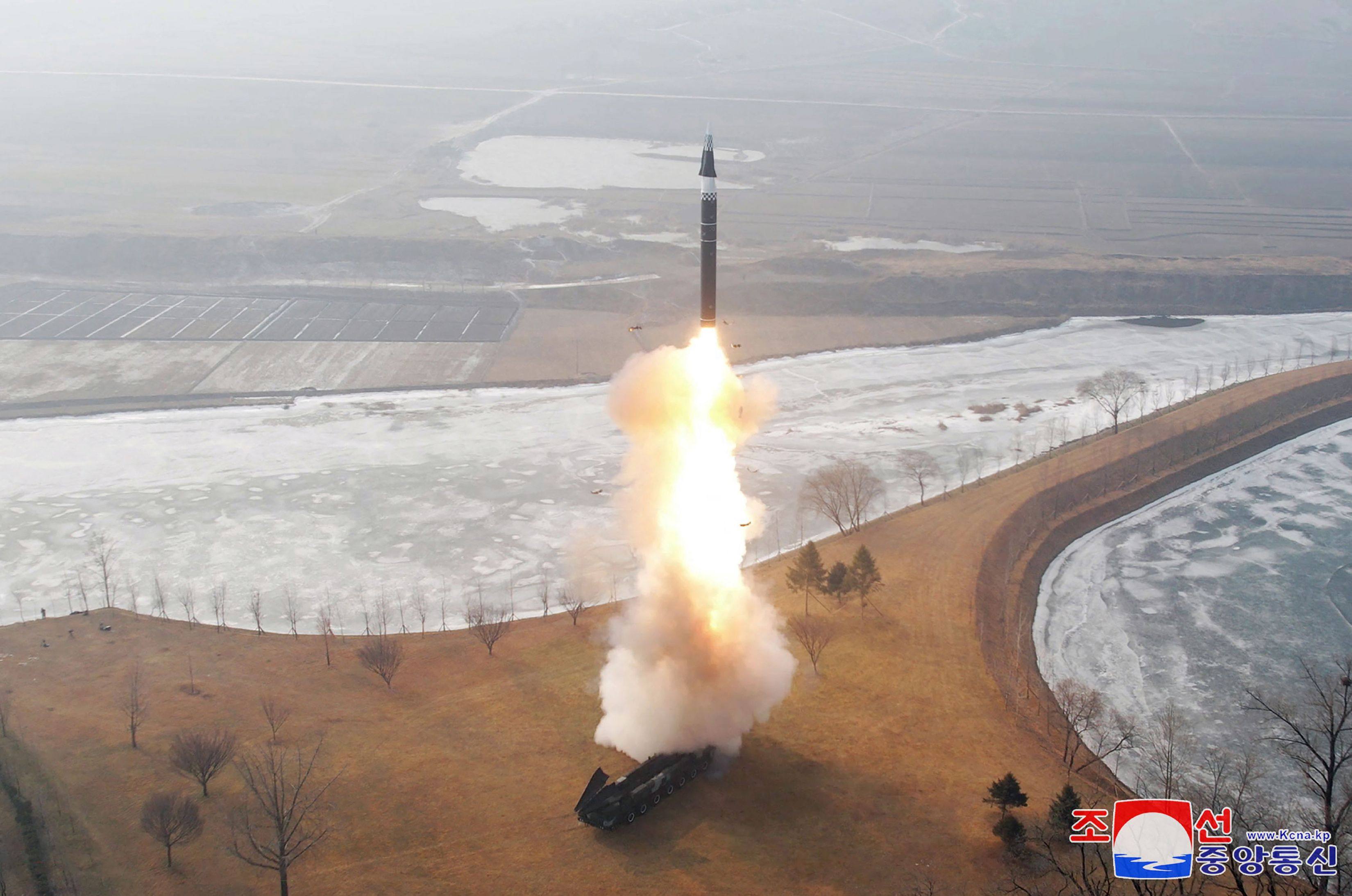 The launch of a hypersonic missile at an undisclosed location in North Korea in earlier in January. Photo: KCNA via KNS / AFP