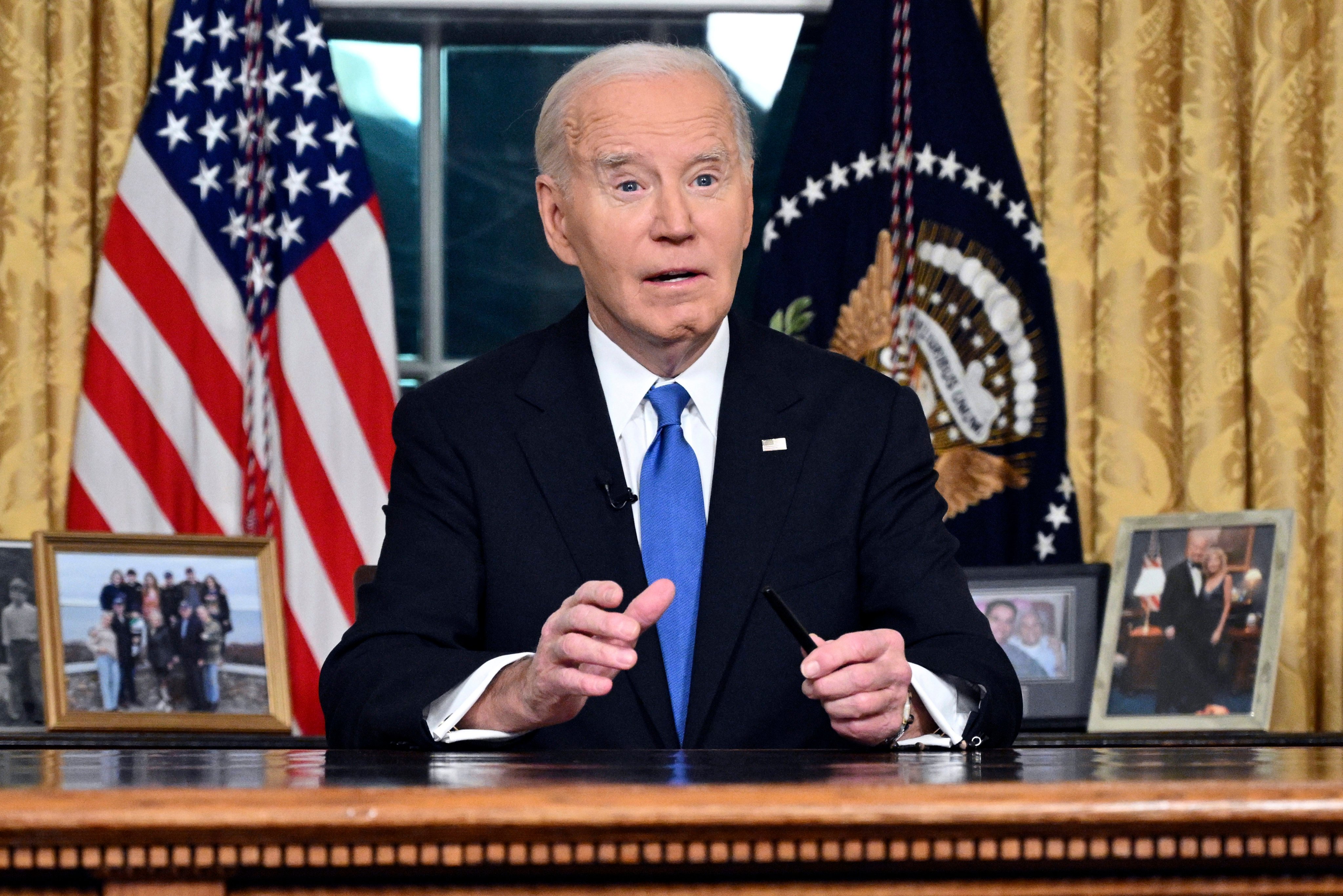 US President Joe Biden speaks from the Oval Office. Photo: AP