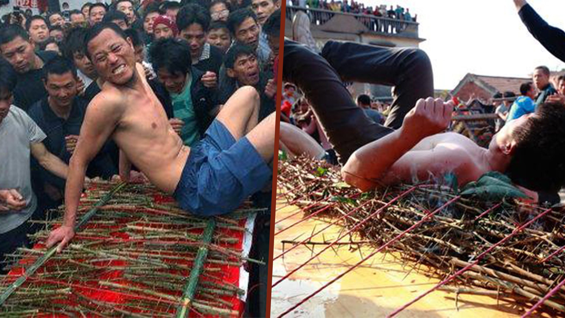 A rural ritual in China sees villagers rolling on a “thorn bed”, enduring cuts and scars to connect with the deities. Photo: SCMP composite/Sina