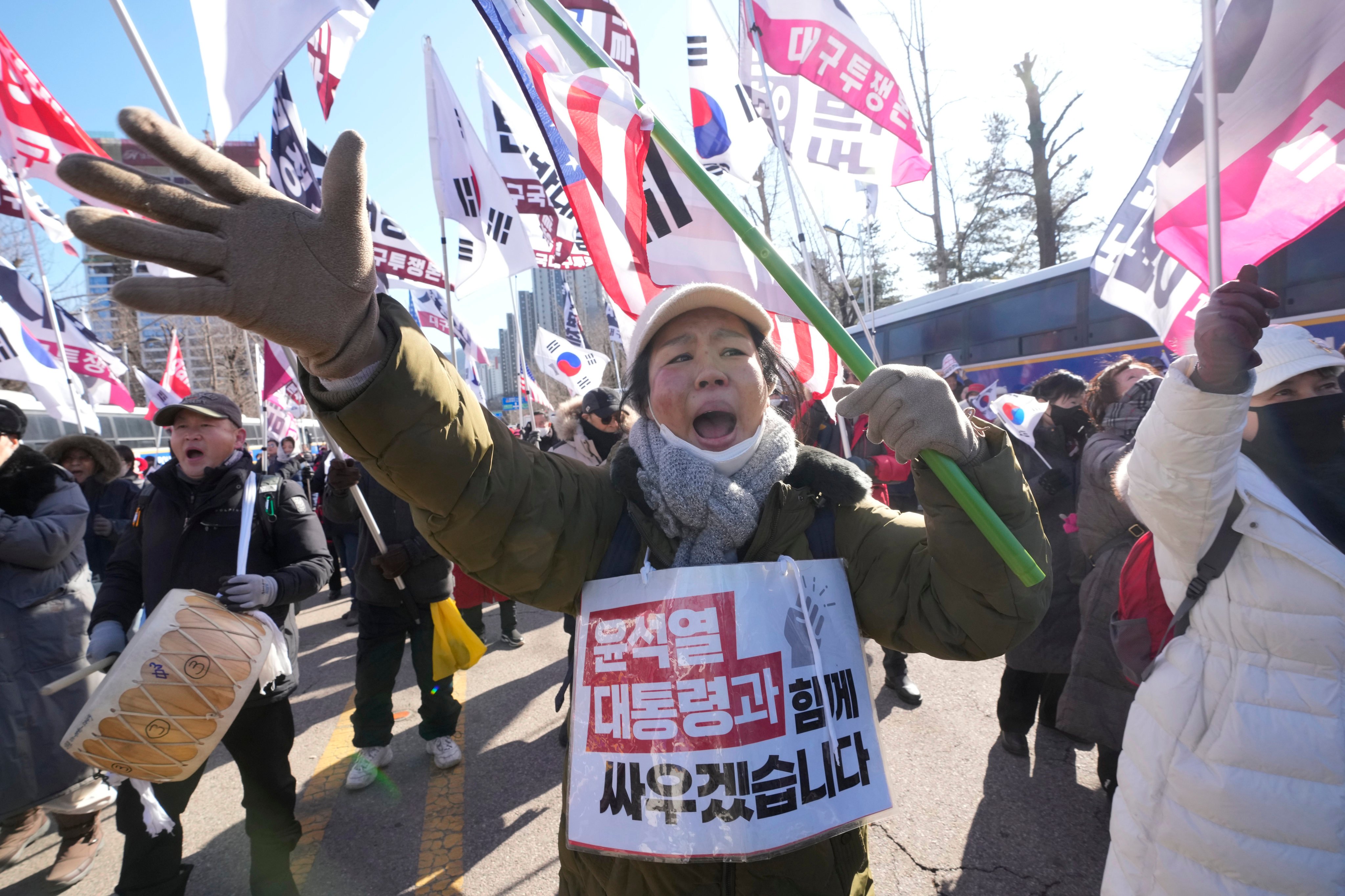 Yoon’s supporters attend a rally in Gwacheon, South Korea, on January 15. Photo: AP