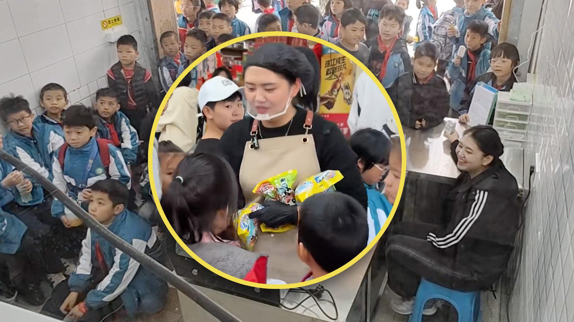 A snack shop in China has become firm favourite with hundreds of primary school students who flock there to watch TV for free. Photo: SCMP composite/Douyin