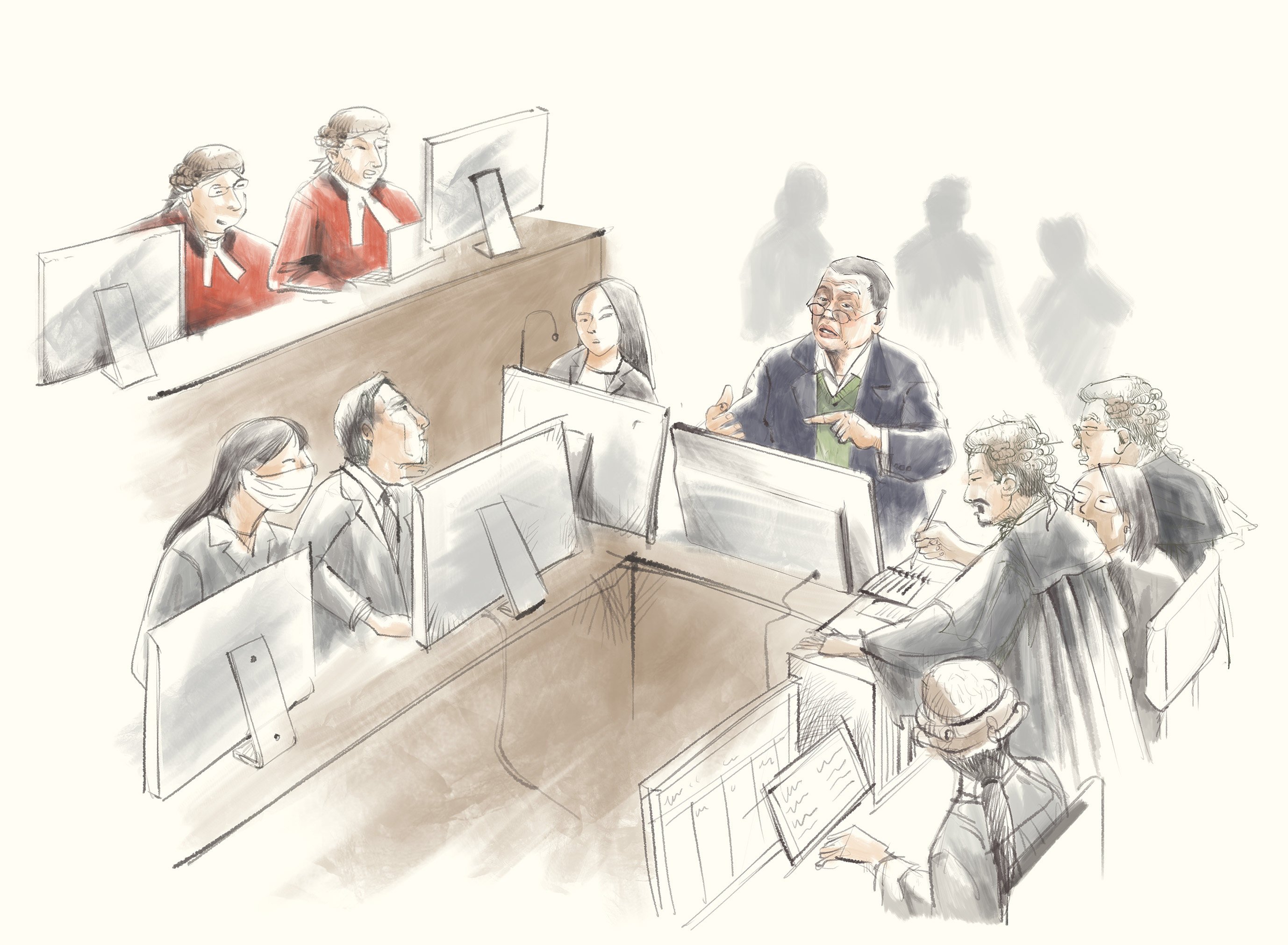 Friday marked Jimmy Lai’s 28th day of verbal testimony in court. Sketch: Victor Sanjinez