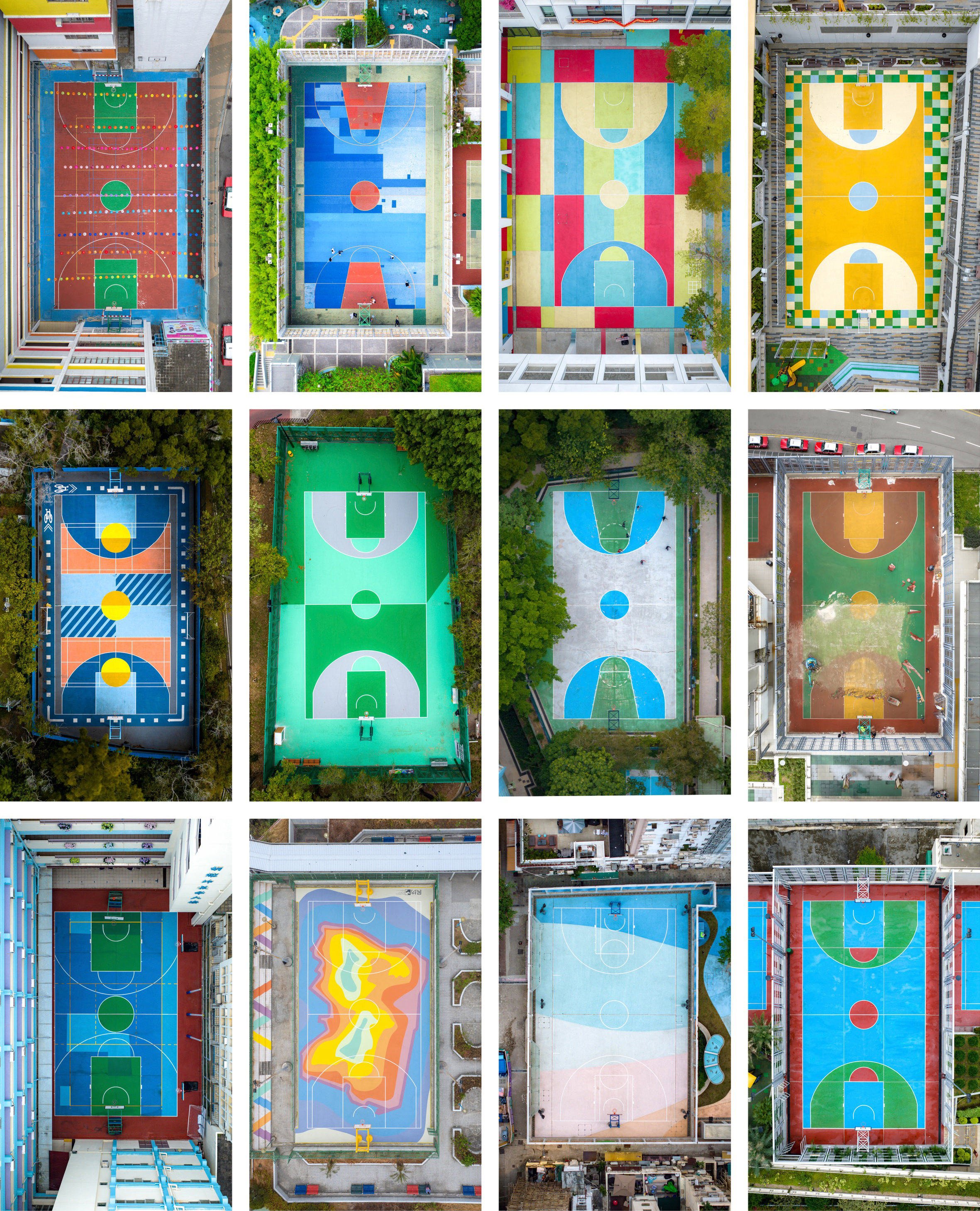 American photographer Austin Bell’s aerial photos of Hong Kong’s basketball courts capture vibrant colours and geometric shapes found painted on many across the city - details that are difficult to notice at ground level. Photo: Austin Bell