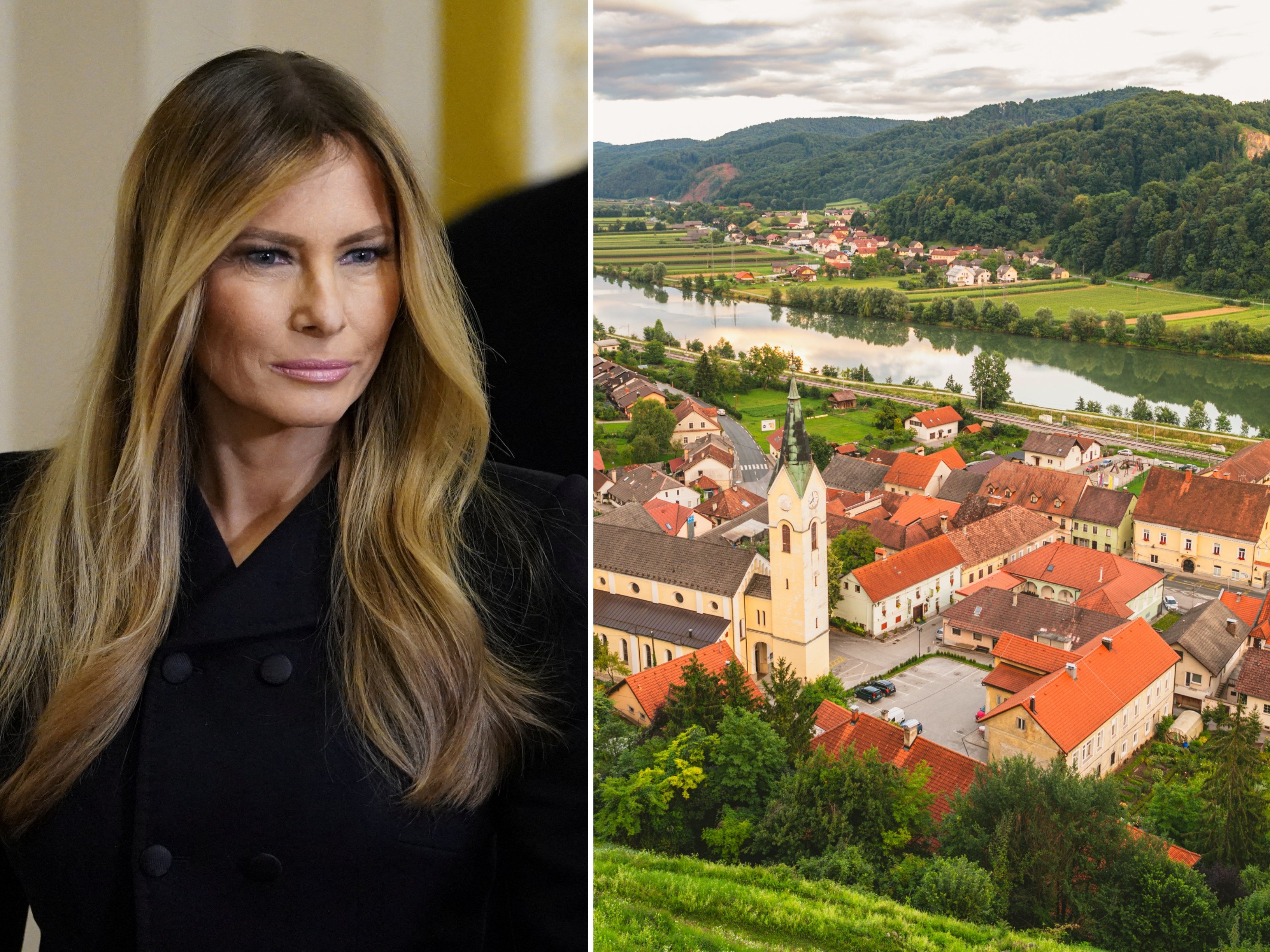 Melania Trump’s humble hometown of Sevnica, Slovenia, has a statue and salami dedicated to the FLOTUS. Photos: Reuters; Getty Images