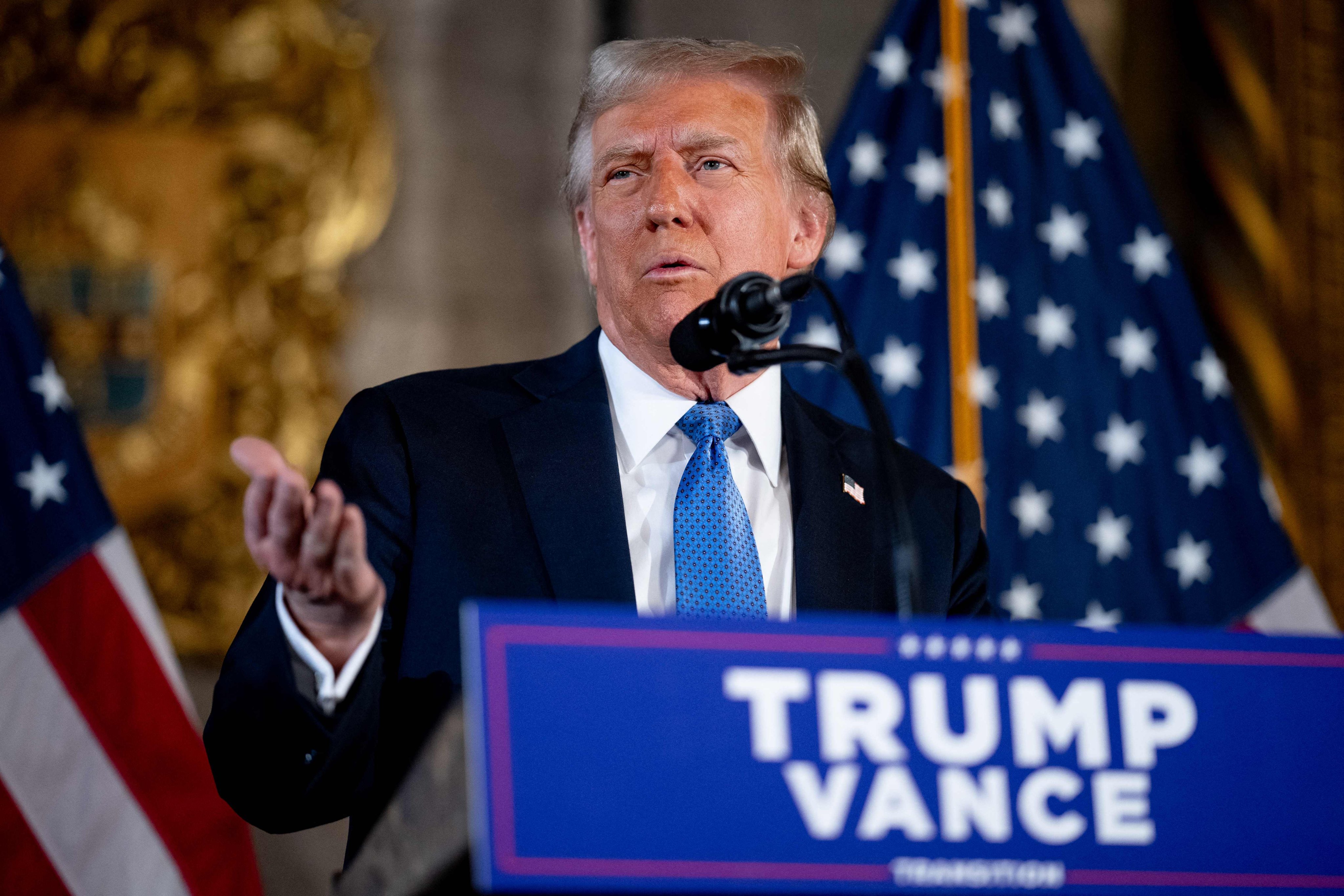 US president-elect Donald Trump speaks at a news conference at his Mar-a-Lago resort in Palm Beach, Florida, on December 16, 2024. Photo: Getty Images