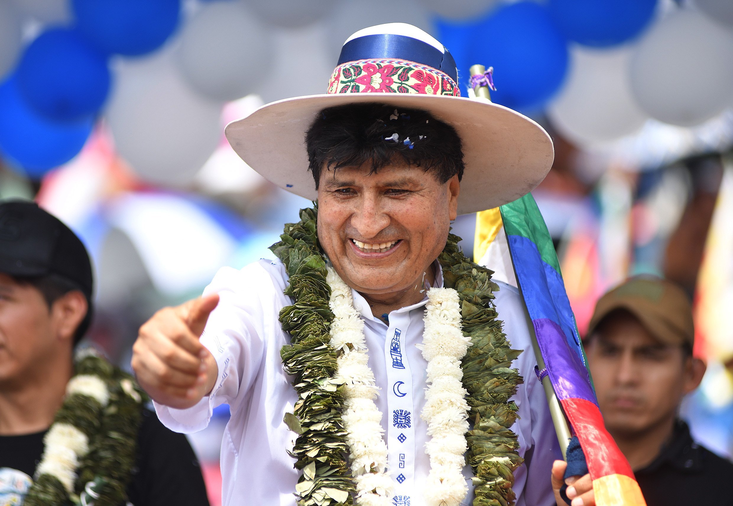 Former Bolivian president Evo Morales greets supporters during an event at the Chimore stadium in December. Photo: EPA-EFE