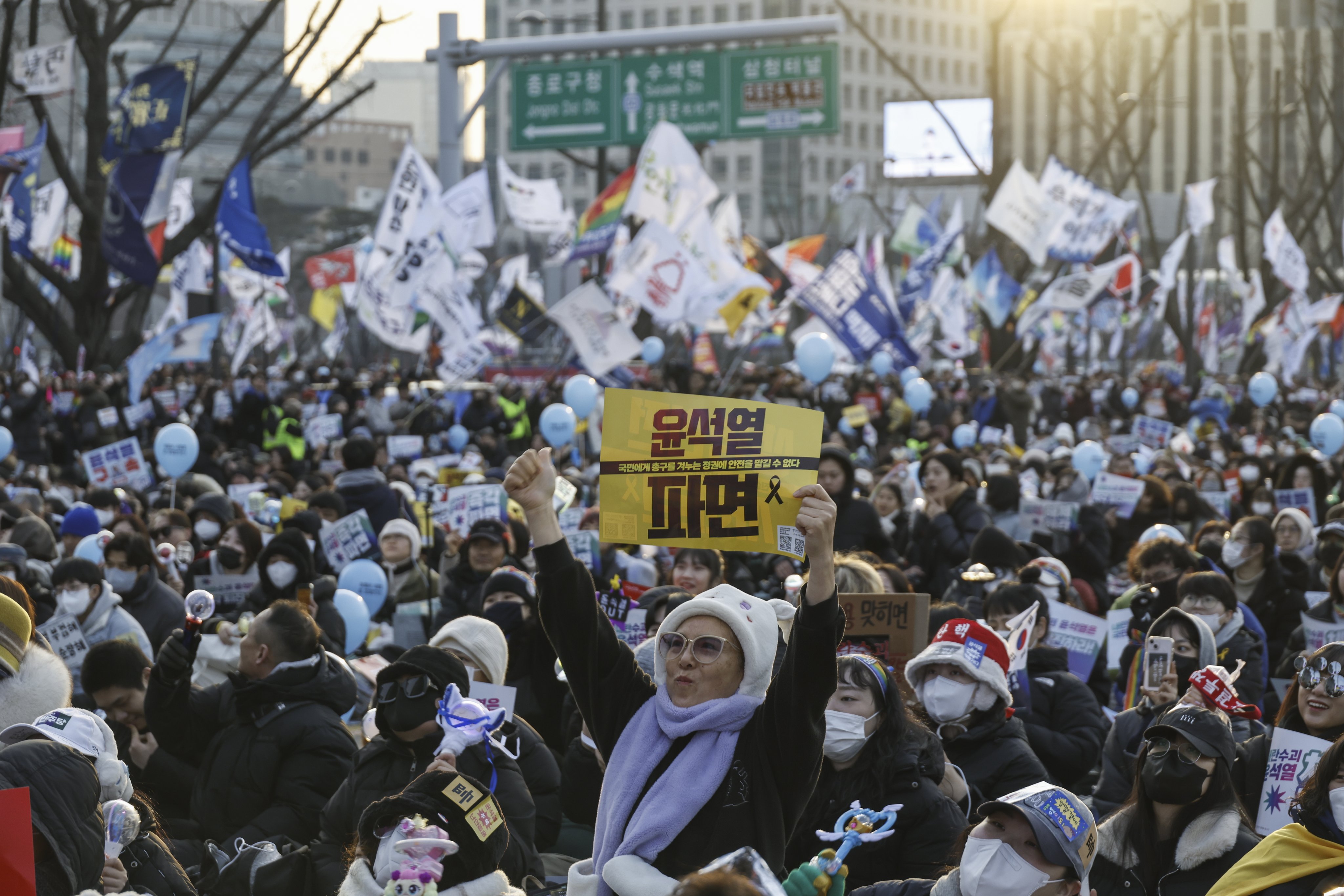 A protester holds a placard during a rally in Seoul, South Korea, 18 January 2025. Thousands of protesters staged a rally calling for the detention of the impeached South Korean President Yoon Suk Yeol. Photo: EPA-EFE